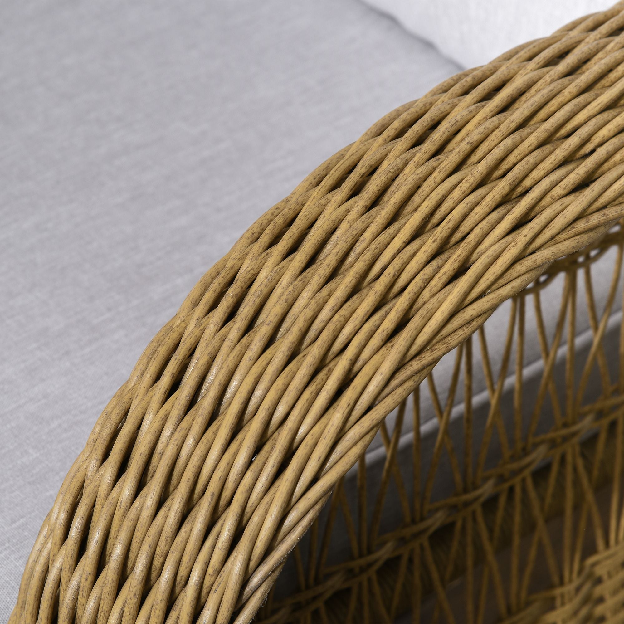 Outsunny Outdoor PE Rattan Rocking Chair with Cushions, Patio Luxury Round Wicker Garden Porch Furniture w/ Armrest and High Backrest for Backyard, Garden, Light Grey