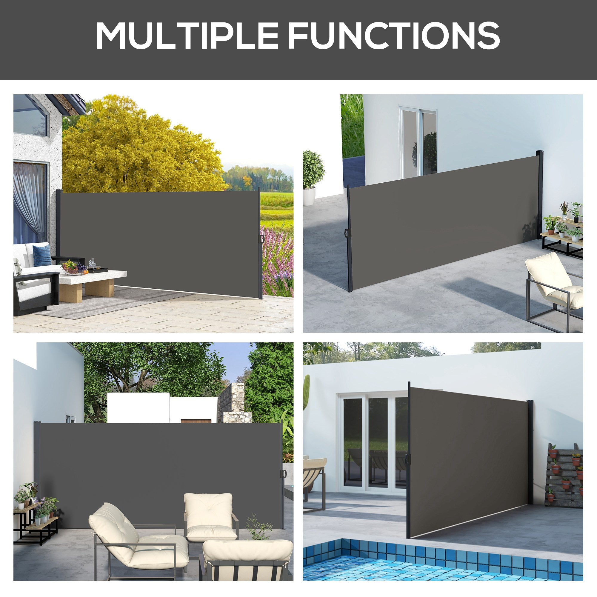 Outsunny 13' x 6' Retractable Side Awning, Garden Privacy Screen Divider, Full Cassette Windbreaker for Hot Tub, Balcony, Terrace, Pool, Dark Grey