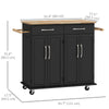 HOMCOM Kitchen Island with Storage, Rolling Kitchen Cart on Wheels with 2 Drawers, 2 Cabinets, Rubberwood Top and Towel Racks (Black)