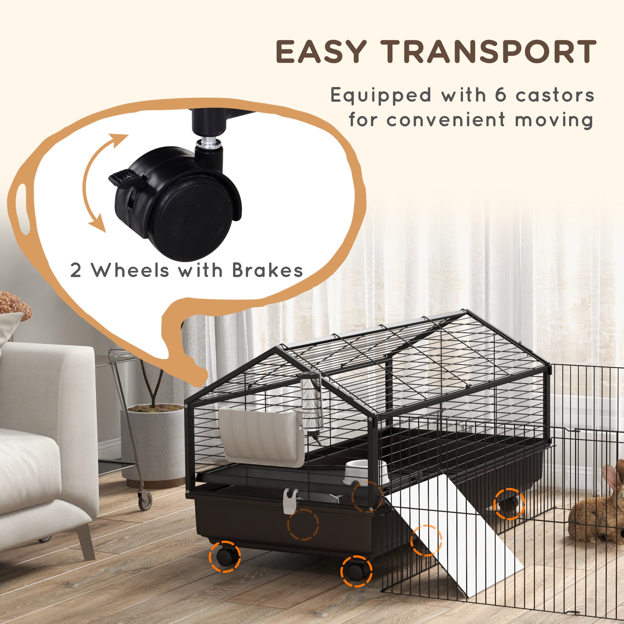 PawHut Metal Small Animal Cage, Rabbit Cage for Guinea Pig, Chinchilla, Hedgehog, Bunny with Removable Wheels and Foldable Detachable Run Fence 47.2