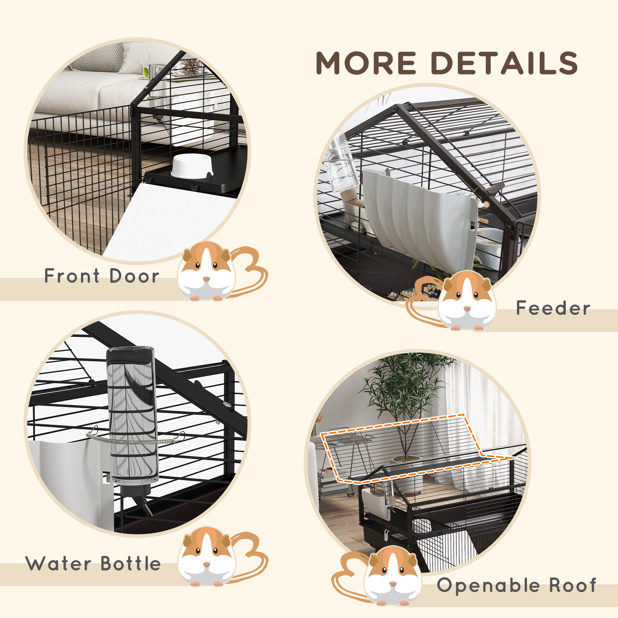 PawHut Metal Small Animal Cage, Rabbit Cage for Guinea Pig, Chinchilla, Hedgehog, Bunny with Removable Wheels and Foldable Detachable Run Fence 47.2