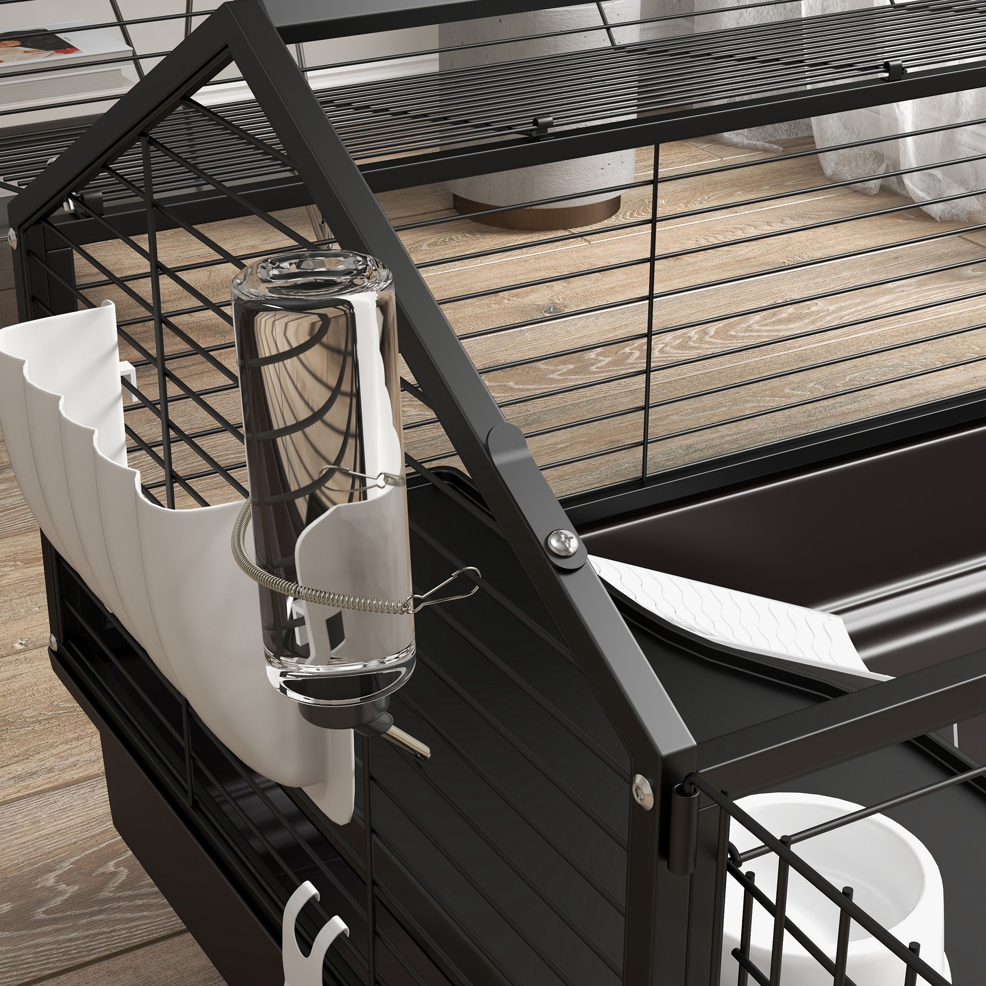 PawHut Metal Small Animal Cage, Rabbit Cage for Guinea Pig, Chinchilla, Hedgehog, Bunny with Removable Wheels and Foldable Detachable Run Fence 47.2" L x 66.9" W x 24.4"H