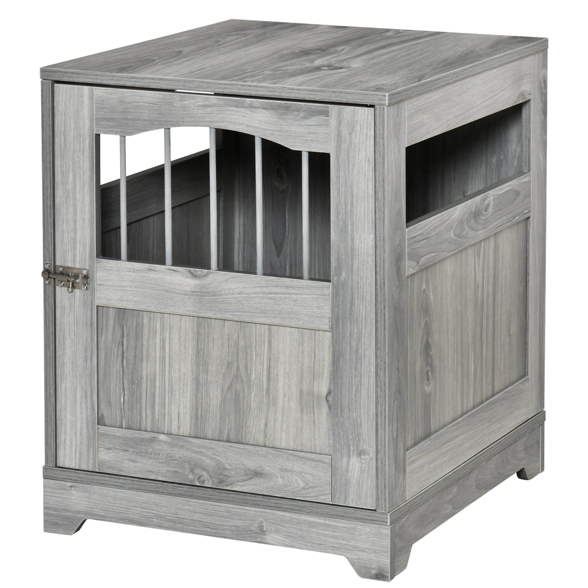 PawHut Furniture Style Dog Crate, Wooden End Table Pet Kennel with Lockable Door for Small Medium Dog Indoor Puppy Cage, Grey