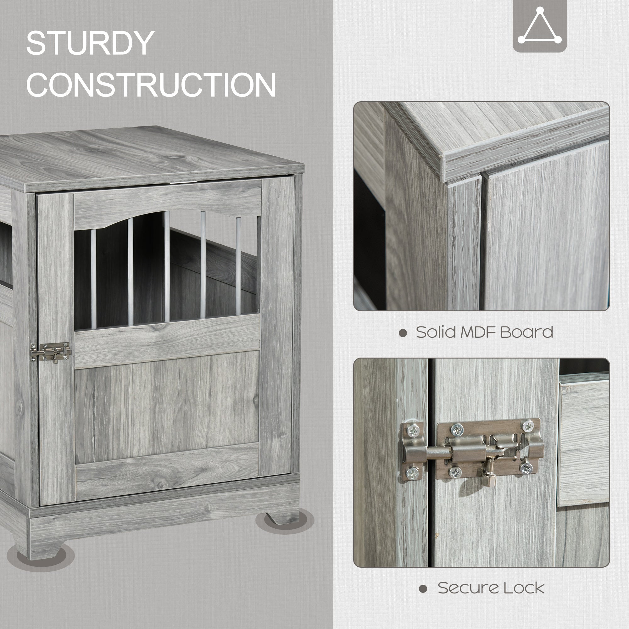 PawHut Furniture Style Dog Crate, Wooden End Table Pet Kennel with Lockable Door for Small Medium Dog Indoor Puppy Cage, Grey