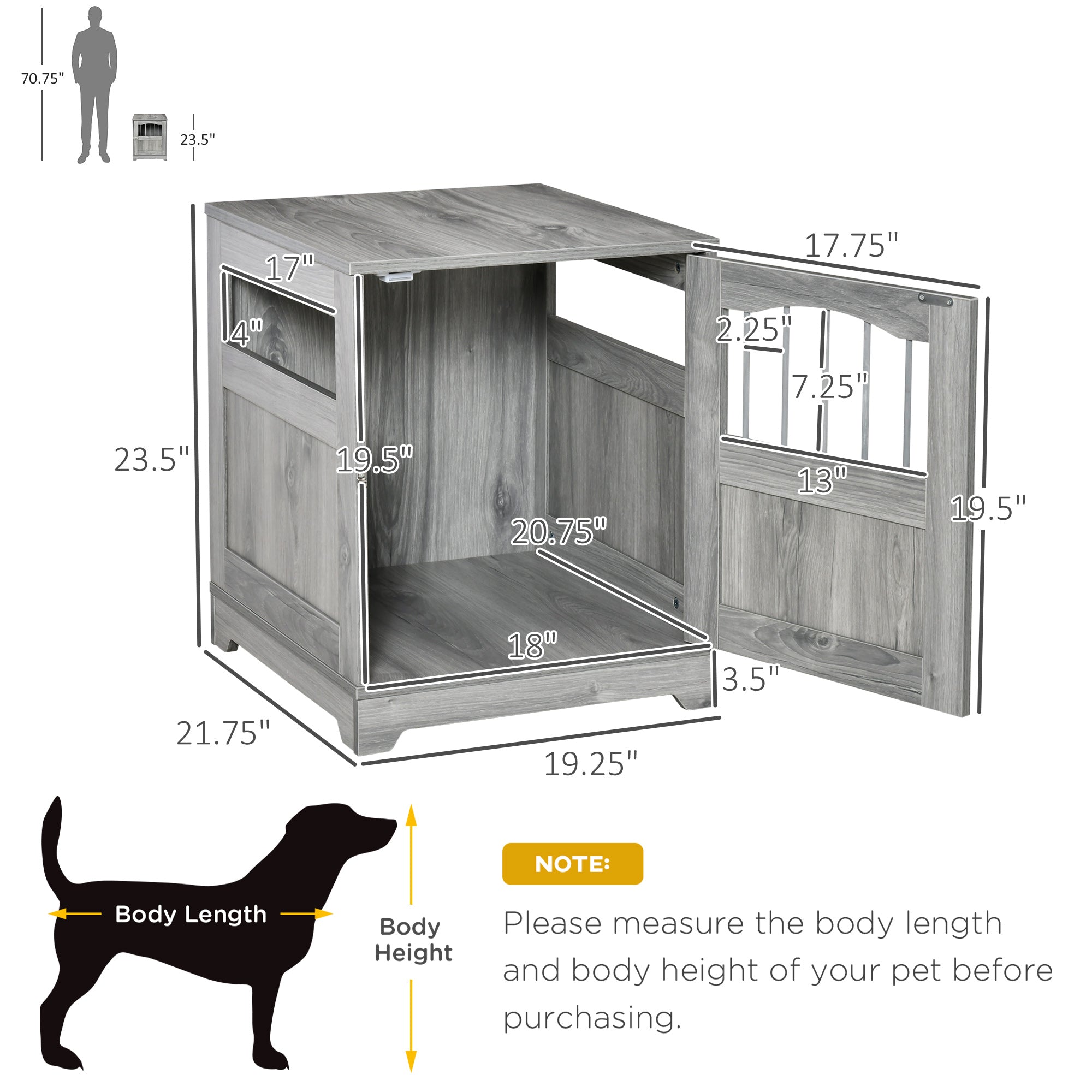 PawHut Furniture Style Dog Crate, Wooden End Table Pet Kennel with Lockable Door for Small Medium Dog Indoor Puppy Cage, Grey