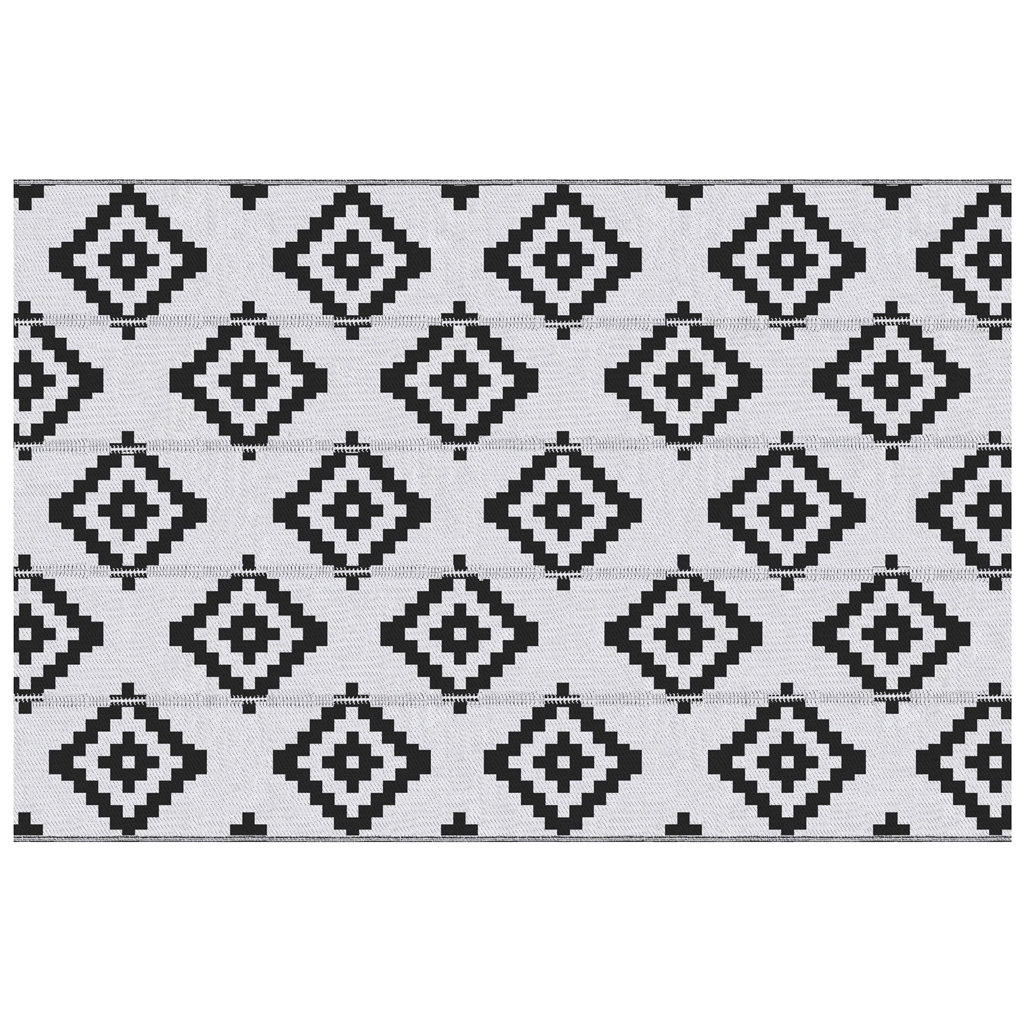 Outsunny Reversible Outdoor RV Rug, 6' x 9' Patio Floor Mat, Plastic Straw Rug for Backyard, Deck, Picnic, Beach, Camping, Large Diamond, Black and White