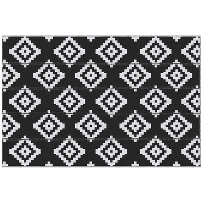 Outsunny Reversible Outdoor RV Rug, 6' x 9' Patio Floor Mat, Plastic Straw Rug for Backyard, Deck, Picnic, Beach, Camping, Large Diamond, Black and White