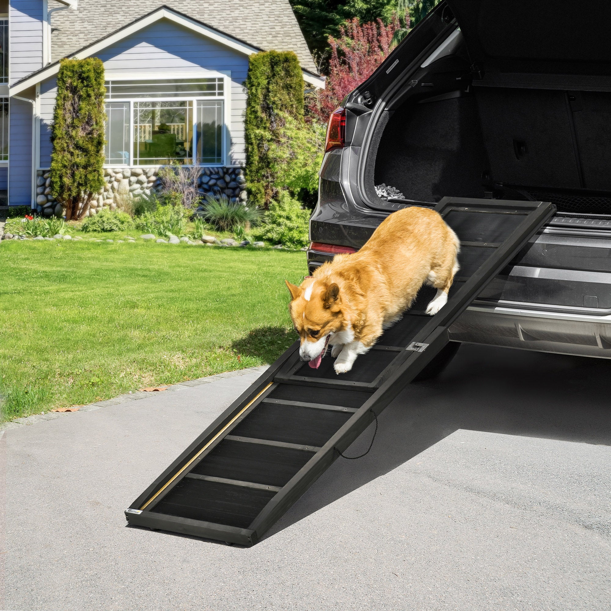 PawHut Folding Dog Ramp, 65 Inches Portable Pet Ramp with Carry Handle, Non-Slip Rubber Ramp for Cars Trucks and SUVs, Black