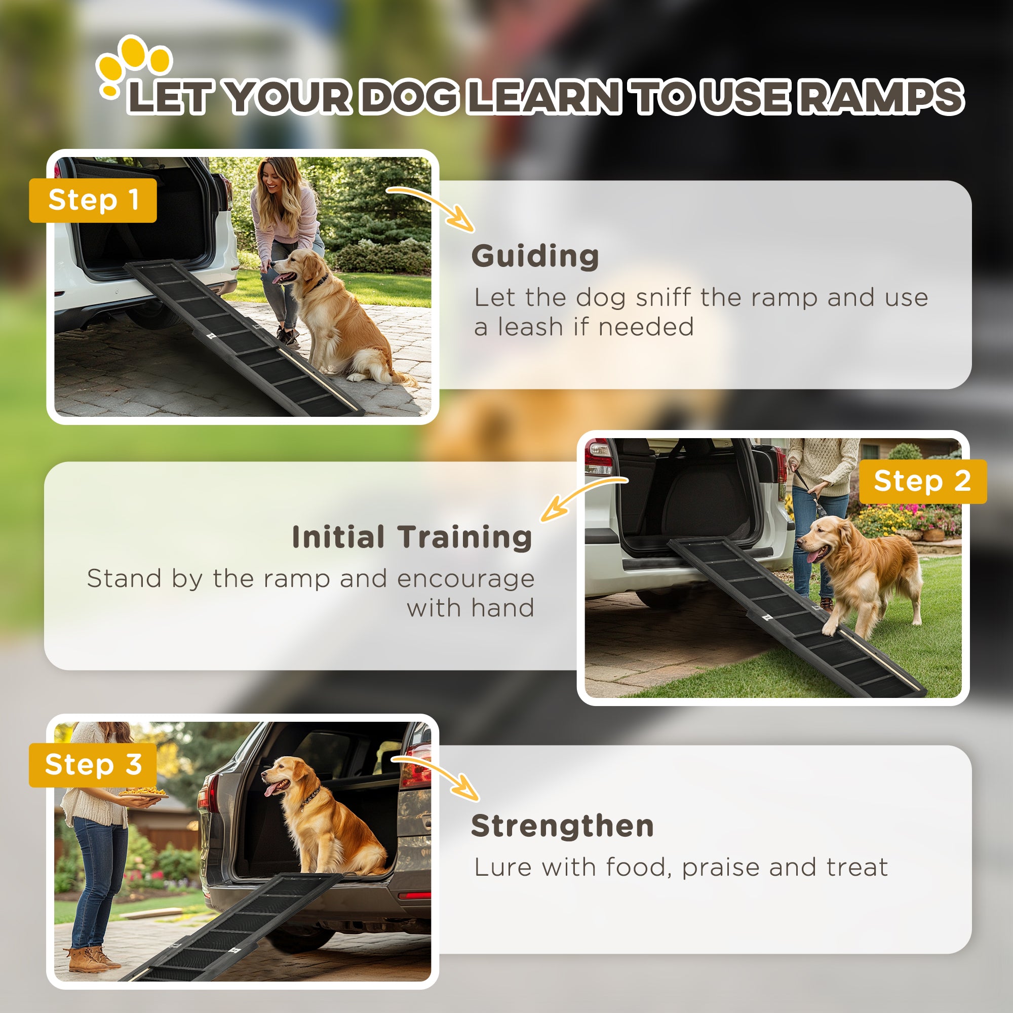 PawHut Folding Dog Ramp, 65 Inches Portable Pet Ramp with Carry Handle, Non-Slip Rubber Ramp for Cars Trucks and SUVs, Black