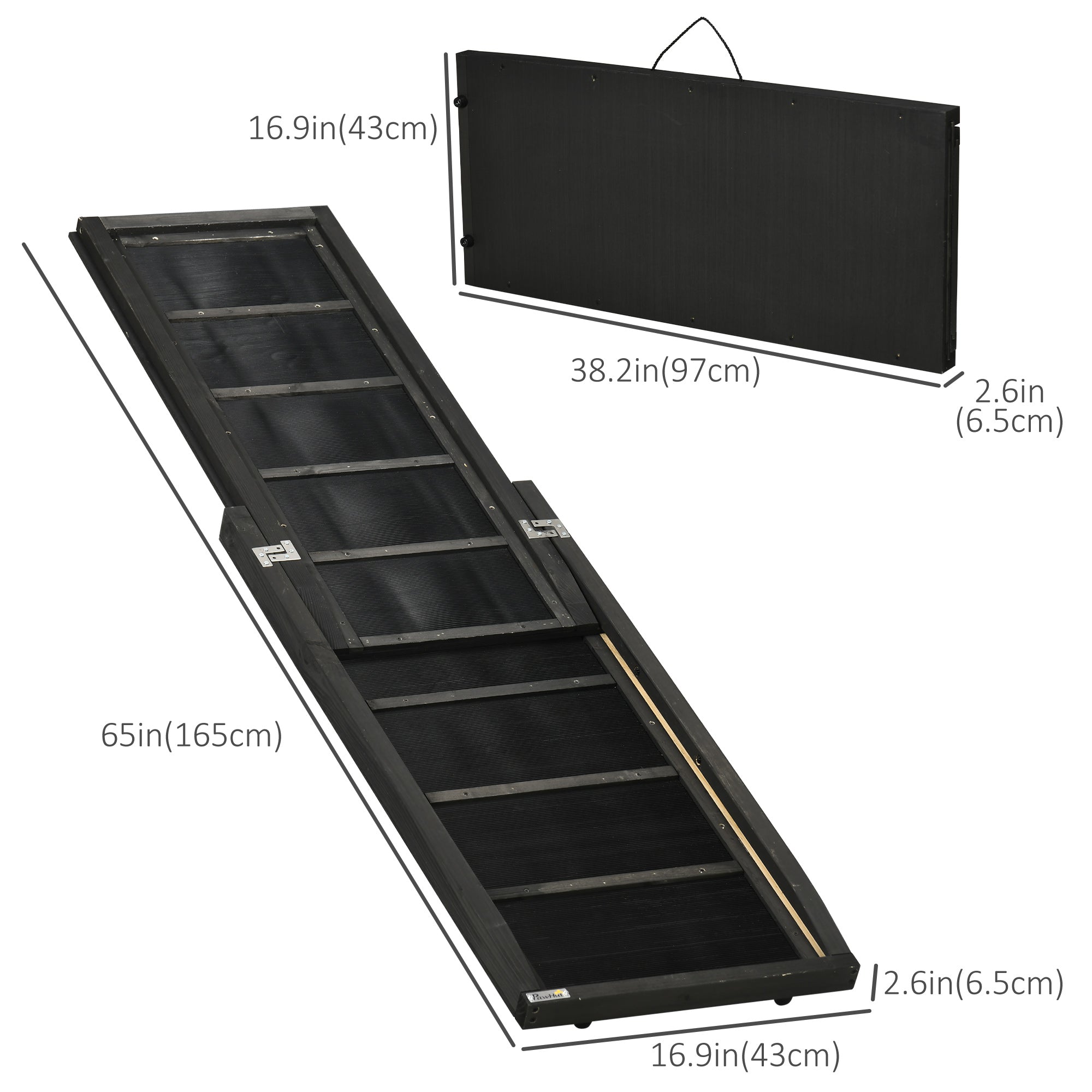 PawHut Folding Dog Ramp, 65 Inches Portable Pet Ramp with Carry Handle, Non-Slip Rubber Ramp for Cars Trucks and SUVs, Black