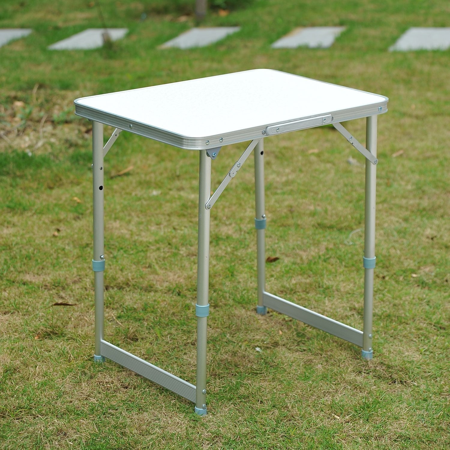 Outsunny Folding Adjustable Patio Picnic Table Portable Camping Dining Lunch Table Aluminum Frame Silver