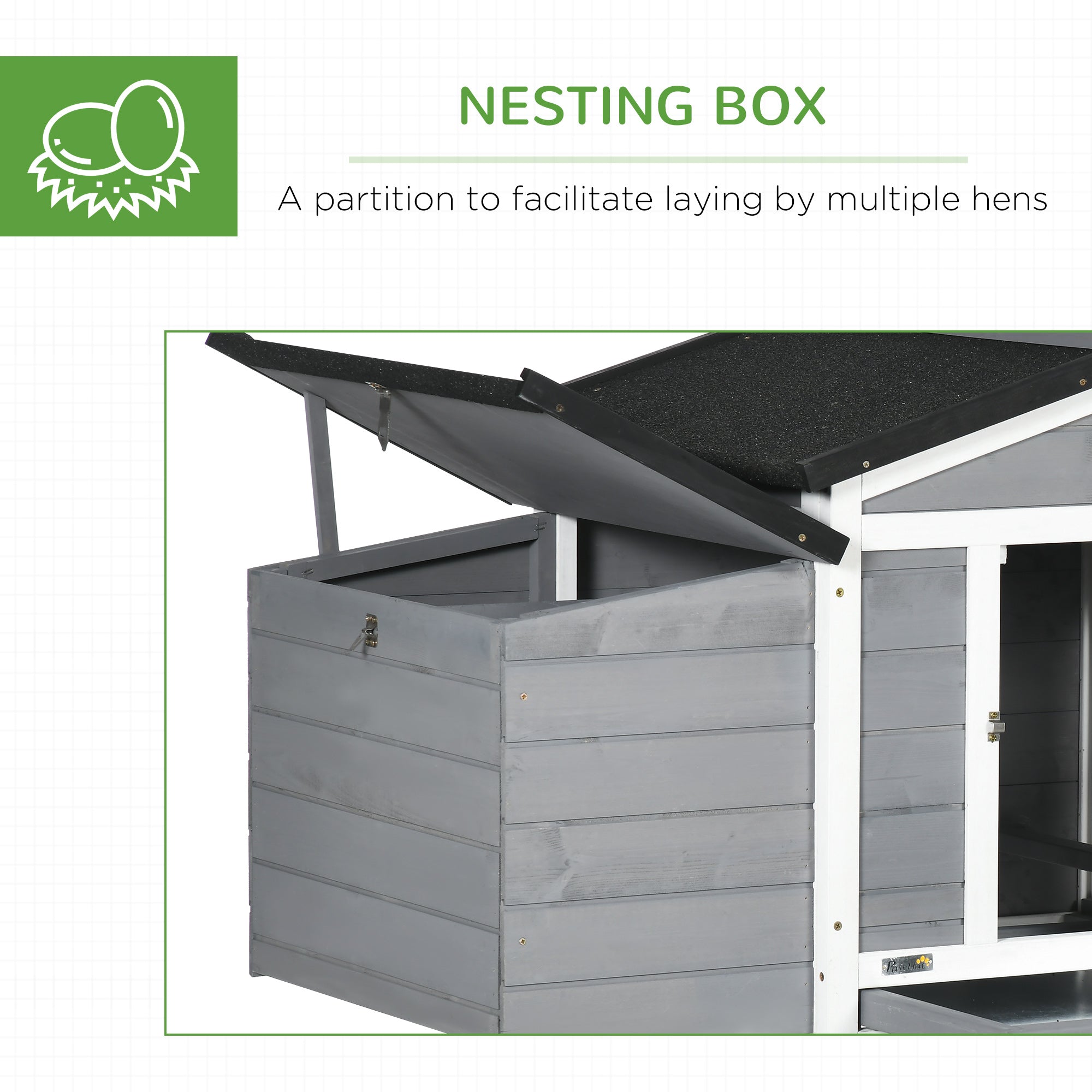PawHut 65" Chicken Coop with Swing Toy, Wooden Hen House with Nesting Box, 2 Rooms, Removable Tray, Asphalt Roof, Ramp, Outdoor Poultry Cage