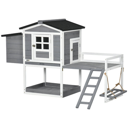 PawHut 65" Chicken Coop with Swing Toy, Wooden Hen House with Nesting Box, 2 Rooms, Removable Tray, Asphalt Roof, Ramp, Outdoor Poultry Cage