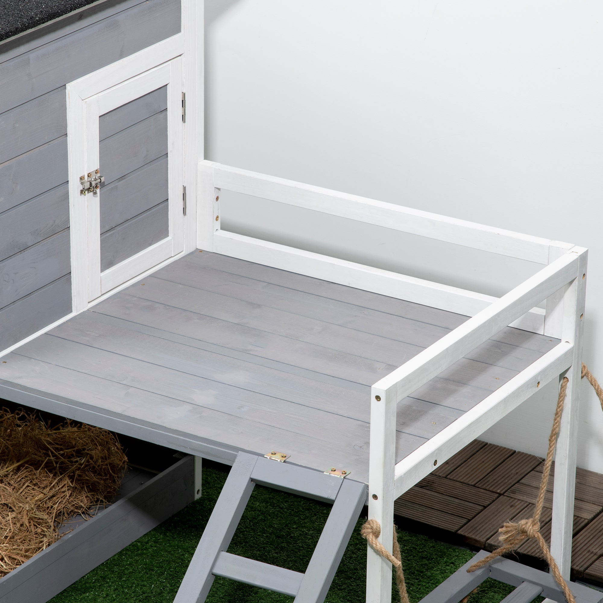 PawHut 65" Chicken Coop with Swing Toy, Wooden Hen House with Nesting Box, 2 Rooms, Removable Tray, Asphalt Roof, Ramp, Outdoor Poultry Cage