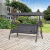 Outsunny 3 Seater Porch Swing Heavy Duty Outdoor Swing Chair Outdoor Lounge Hammock Cushioned Seat w/ Tilt Canopy, Dark Grey