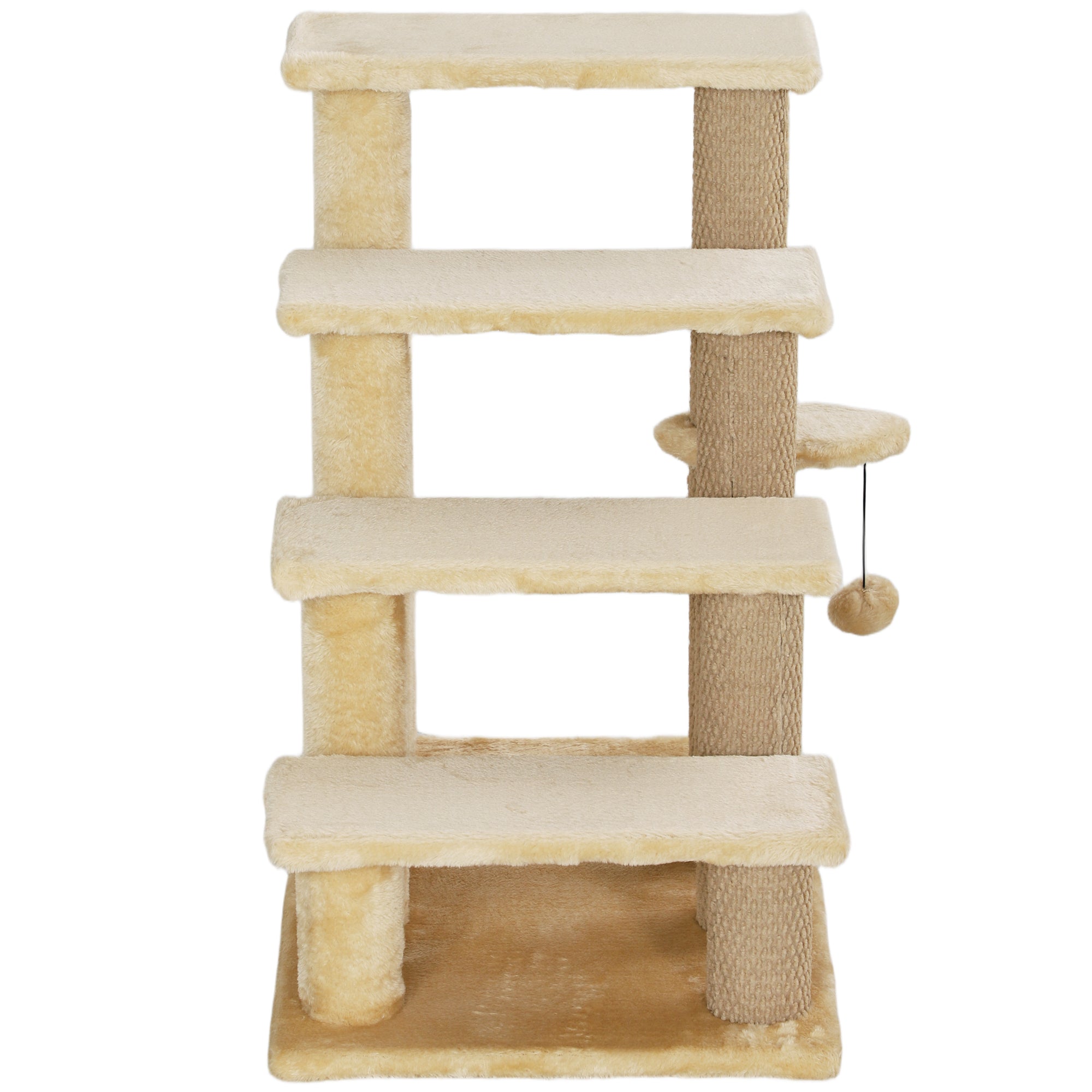 PawHut Cat Stairs, 2 in 1 Cat Tree Tower Pet Steps with Scratching Posts, Hanging Toy Ball, 4-Step Cat Climbing Tower for High Bed, Sofa, Indoor Use, Beige