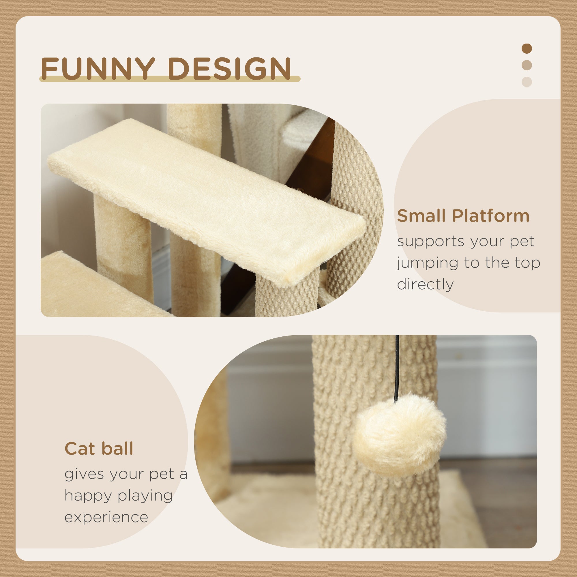PawHut Cat Stairs, 2 in 1 Cat Tree Tower Pet Steps with Scratching Posts, Hanging Toy Ball, 4-Step Cat Climbing Tower for High Bed, Sofa, Indoor Use, Beige