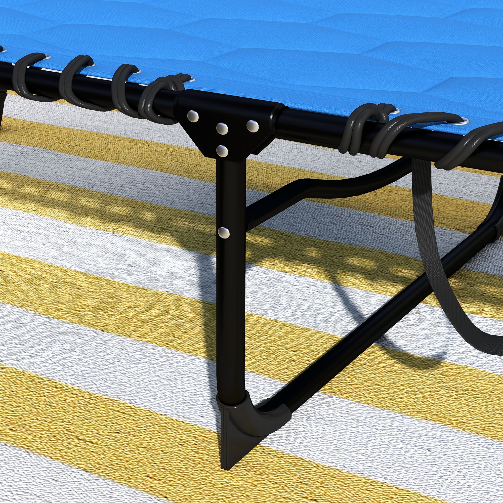 Outsunny Folding Chaise Lounge with 5-level Reclining Back, Outdoor Tanning Chair with Build-in Padded Seat, Outdoor Lounge Chair with Side Pocket, Headrest, Blue