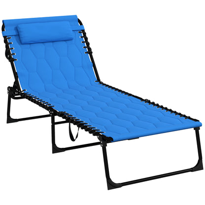 Outsunny Folding Chaise Lounge with 5-level Reclining Back, Outdoor Tanning Chair with Build-in Padded Seat, Outdoor Lounge Chair with Side Pocket, Headrest, Blue