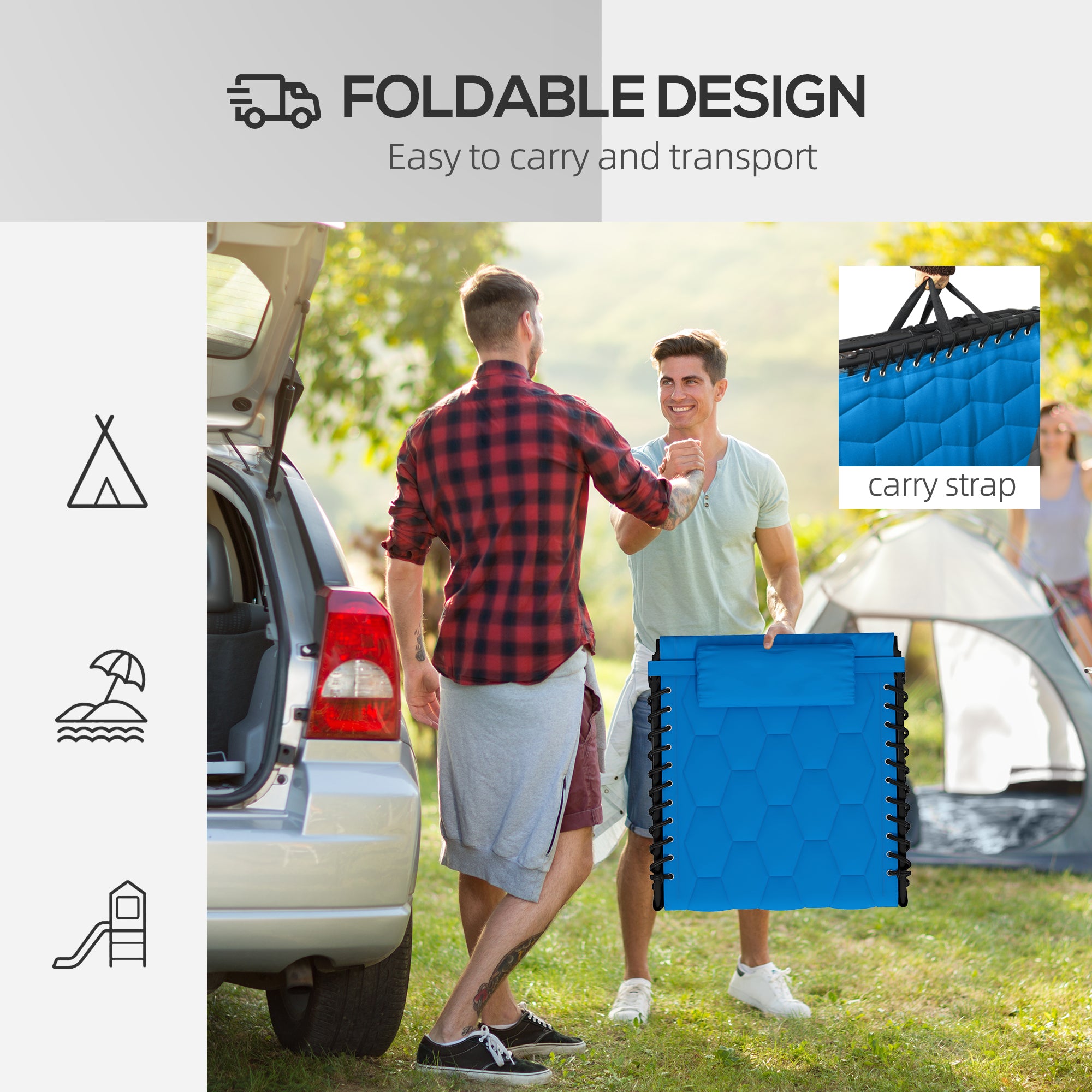 Outsunny Folding Chaise Lounge with 5-level Reclining Back, Outdoor Tanning Chair with Build-in Padded Seat, Outdoor Lounge Chair with Side Pocket, Headrest, Blue