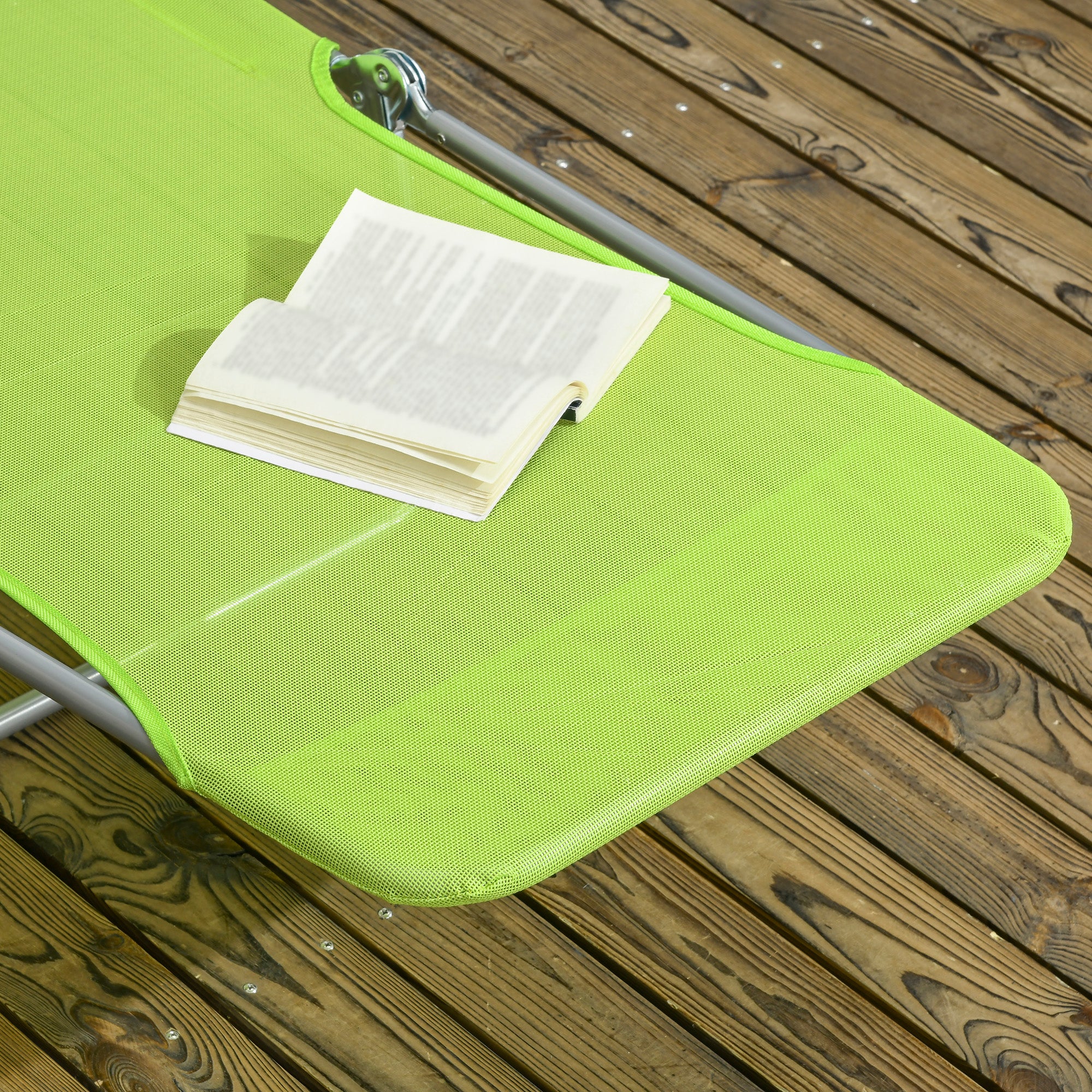 Outsunny  Set of 2 Folding Chaise Lounge Pool Chairs, Outdoor Sun Tanning Chairs with Pillow, Reclining Back, Steel Frame & Breathable Mesh for Beach, Yard, Patio, Green