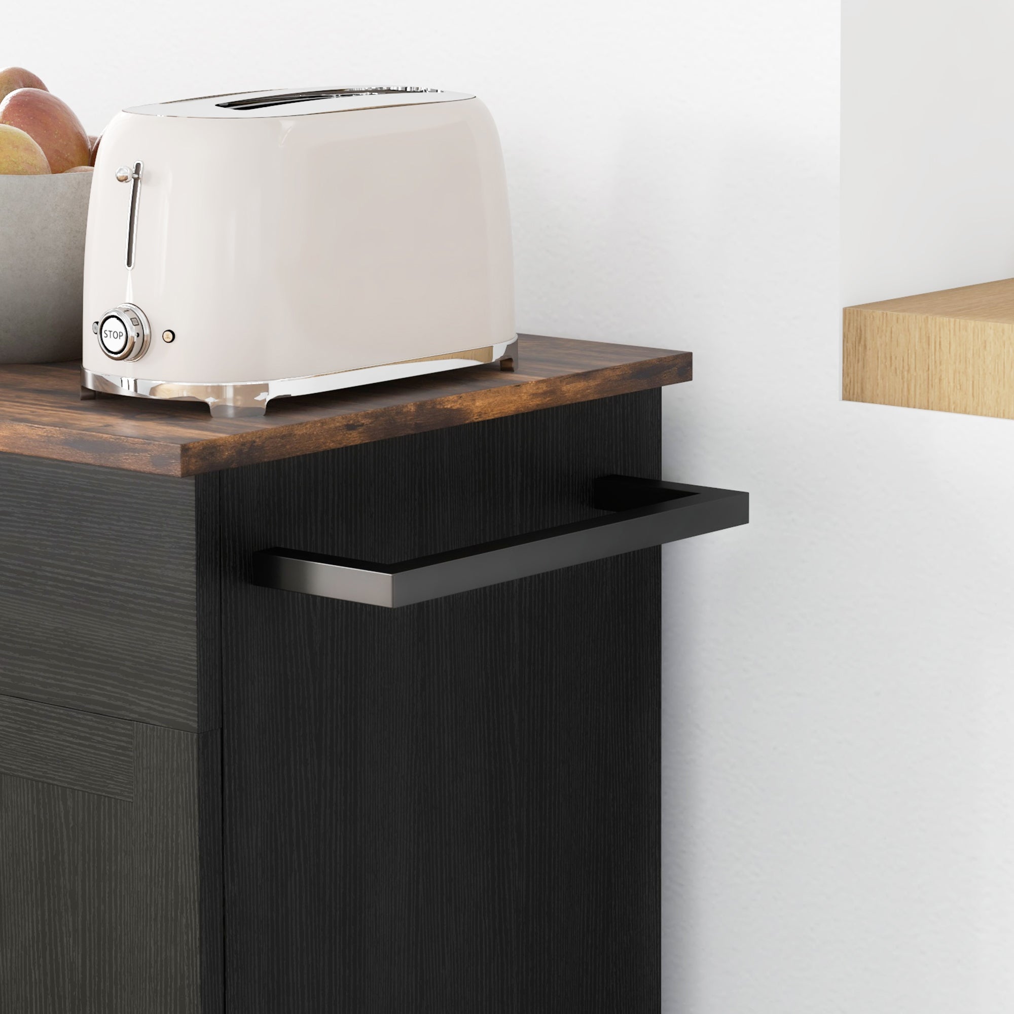 HOMCOM Kitchen Island with Storage, Rolling Kitchen Cart with Rubberwood Top, Drawer, Spice Rack, Towel Rack, Cabinet and Adjustable Shelf (Distressed Black)