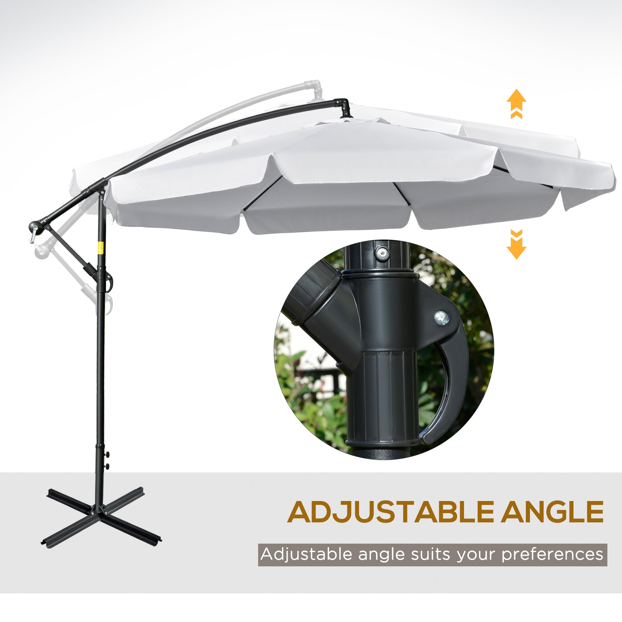 Outsunny 11FT Offset Hanging Patio Umbrella Cantilever Umbrella with Easy Tilt Adjustment, Cross Base and 8 Ribs for Backyard, Poolside, Lawn and Garden, White