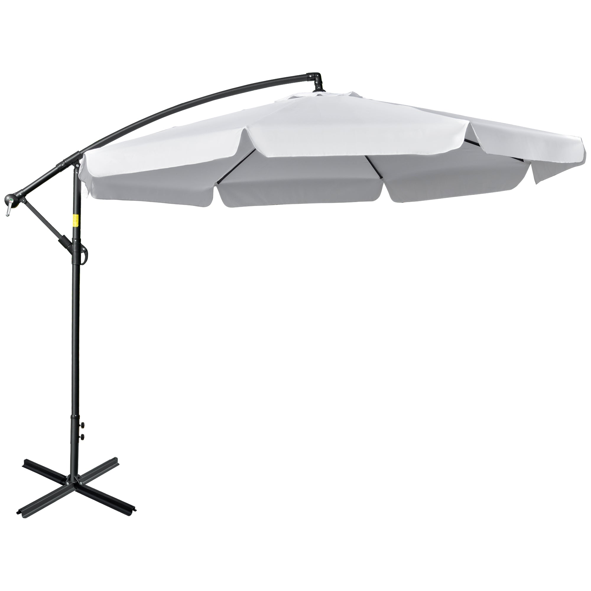 Outsunny 11FT Offset Hanging Patio Umbrella Cantilever Umbrella with Easy Tilt Adjustment, Cross Base and 8 Ribs for Backyard, Poolside, Lawn and Garden, White