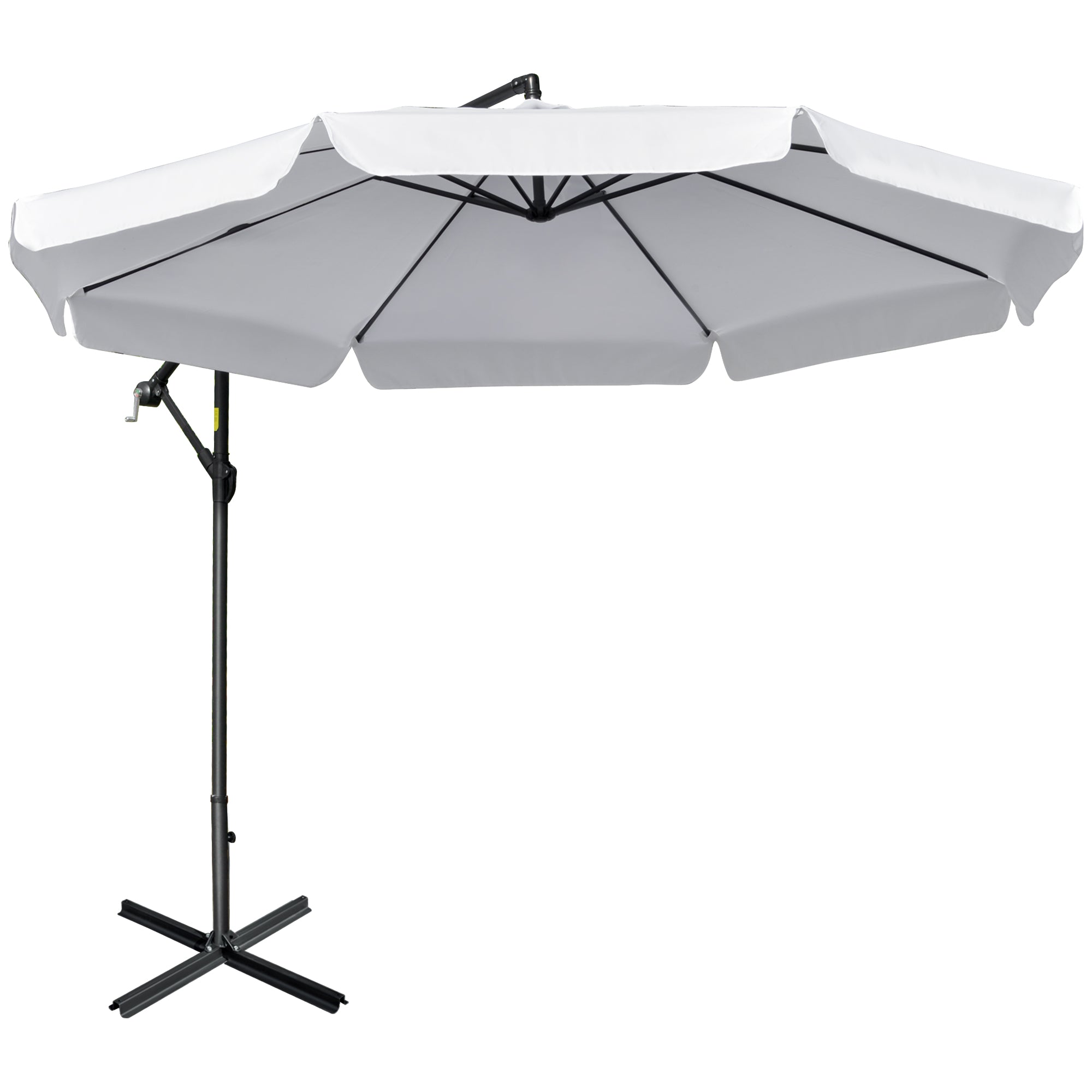 Outsunny 11FT Offset Hanging Patio Umbrella Cantilever Umbrella with Easy Tilt Adjustment, Cross Base and 8 Ribs for Backyard, Poolside, Lawn and Garden, White
