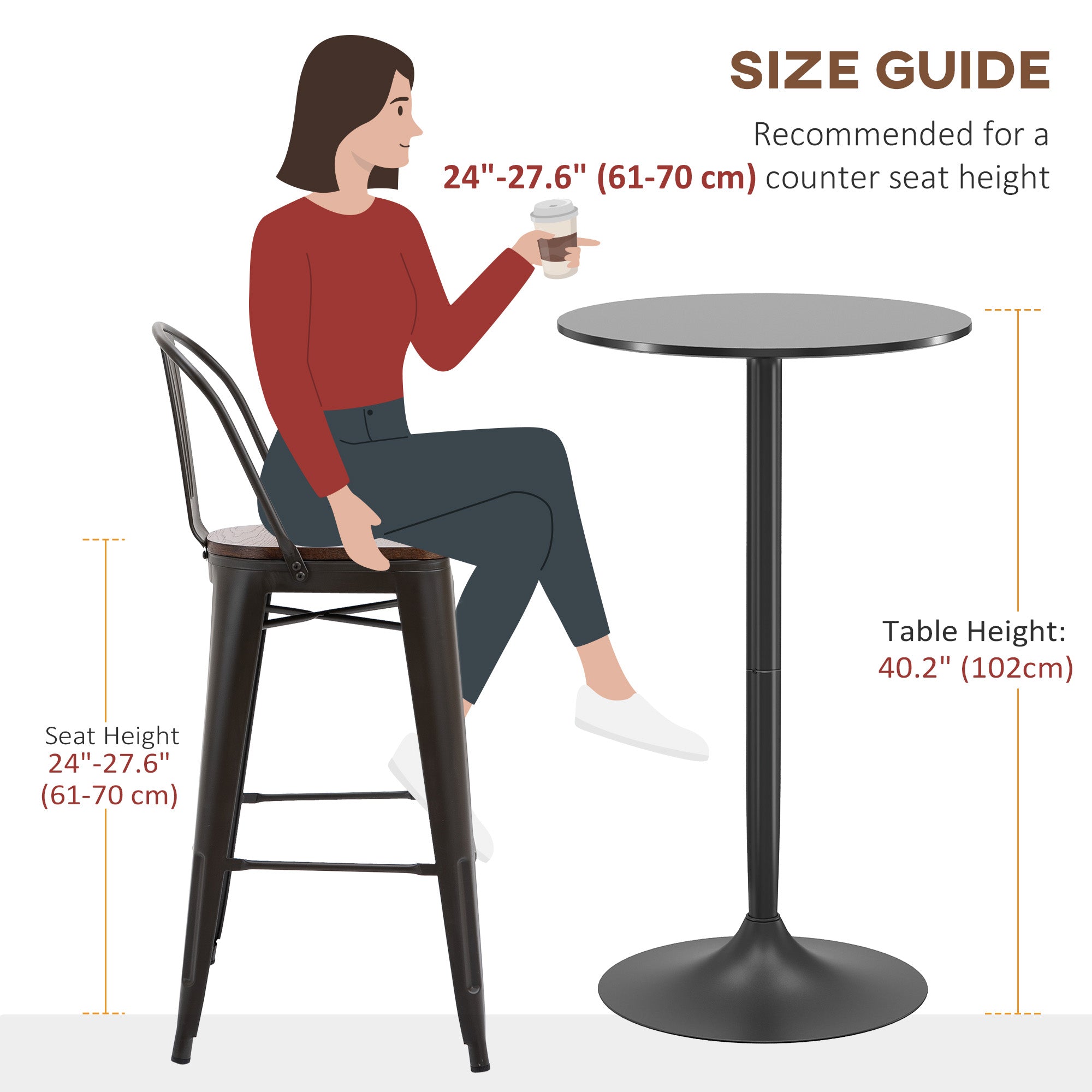 HOMCOM Round Bar Table, High Top Kitchen Table with Painted Top and Steel Frame, Modern Pub Table for 2, Easy Assembly for Home Bar, Black