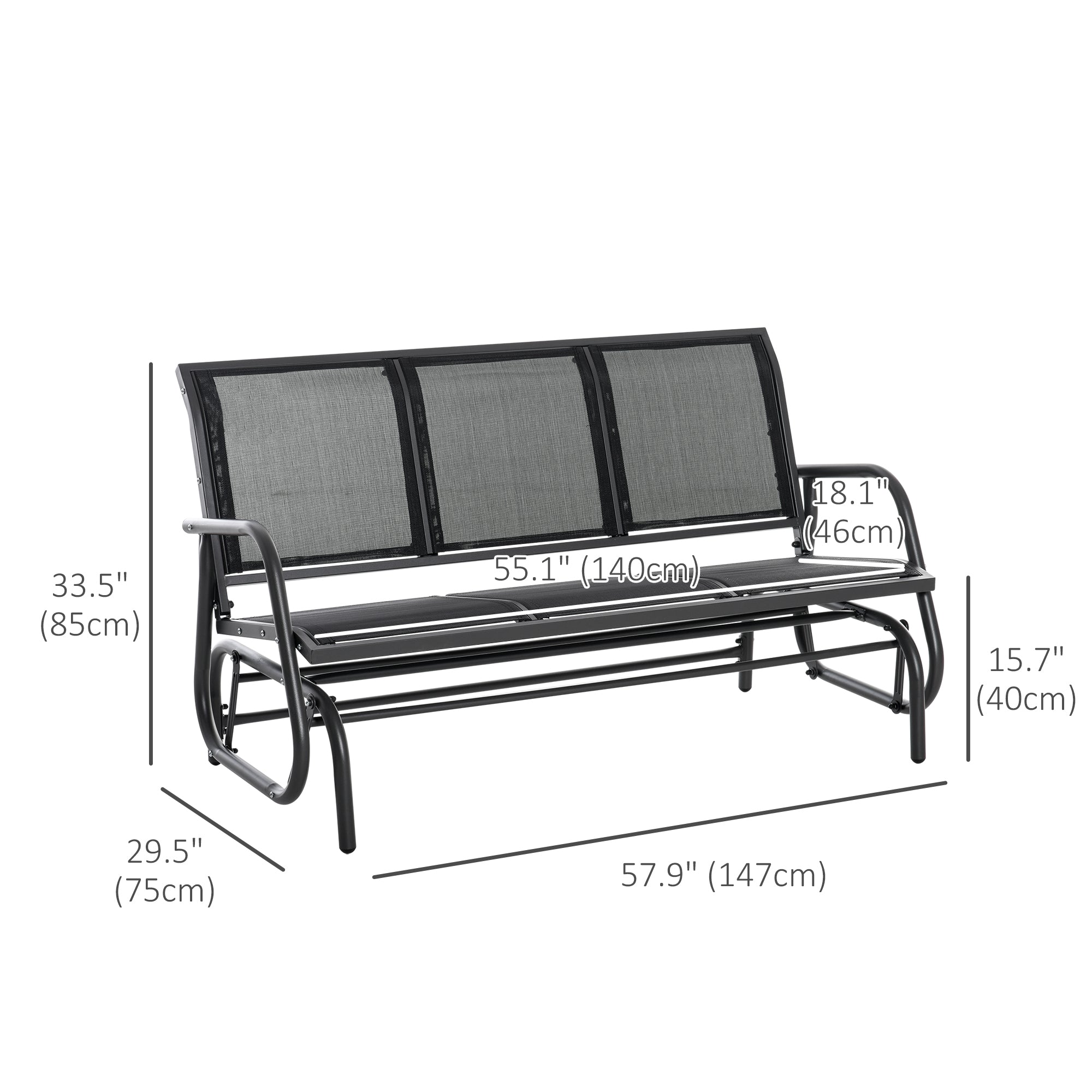Outsunny 3-Seat Outdoor Glider Chair, Patio Glider Outdoor Rocking Chair with Steel Frame, Sling Fabric Seat for Garden, Backyard, Lawn, Black