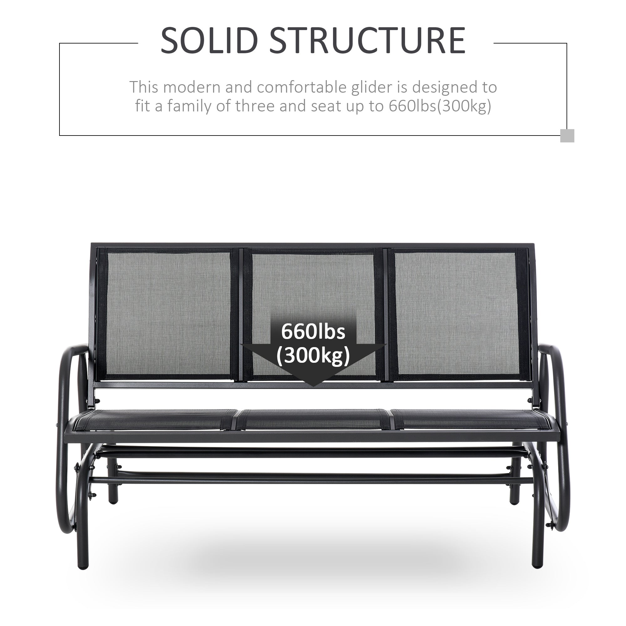Outsunny 3-Seat Outdoor Glider Chair, Patio Glider Outdoor Rocking Chair with Steel Frame, Sling Fabric Seat for Garden, Backyard, Lawn, Black