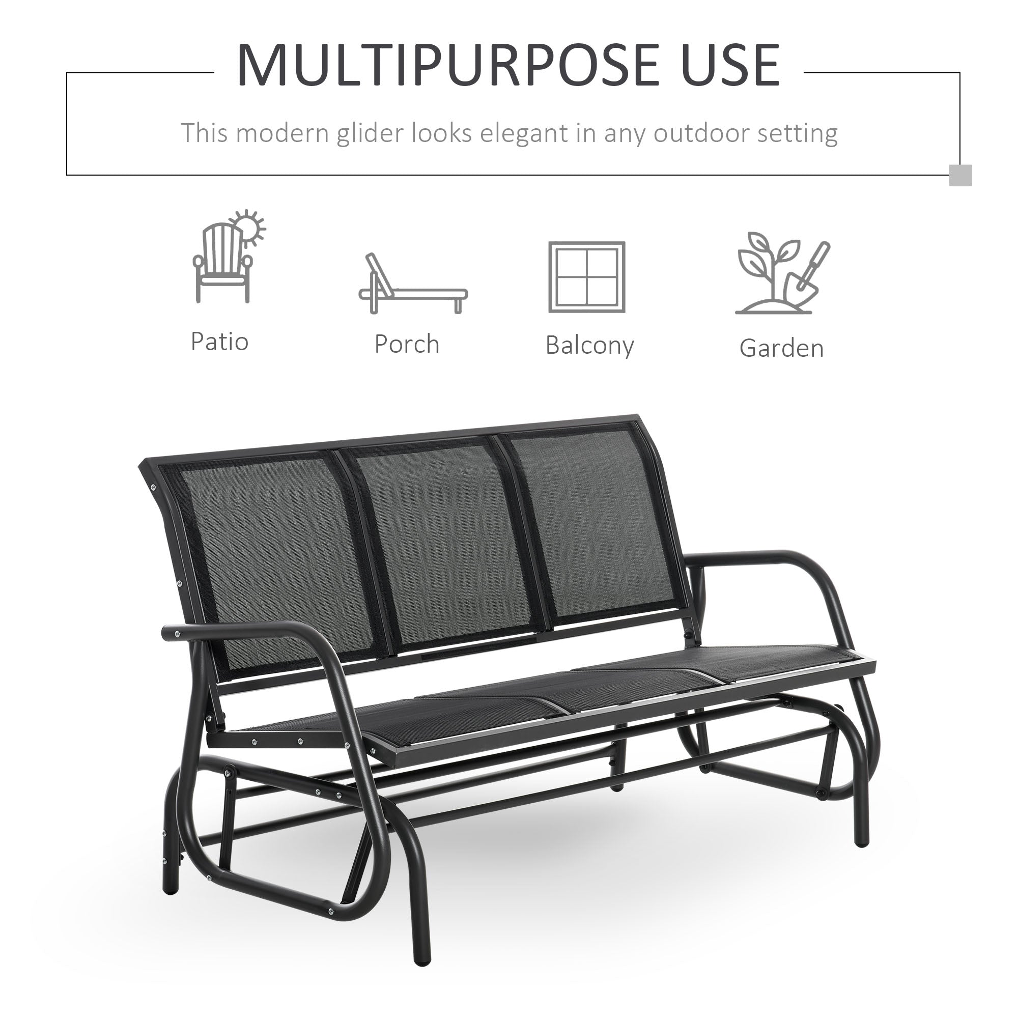 Outsunny 3-Seat Outdoor Glider Chair, Patio Glider Outdoor Rocking Chair with Steel Frame, Sling Fabric Seat for Garden, Backyard, Lawn, Black