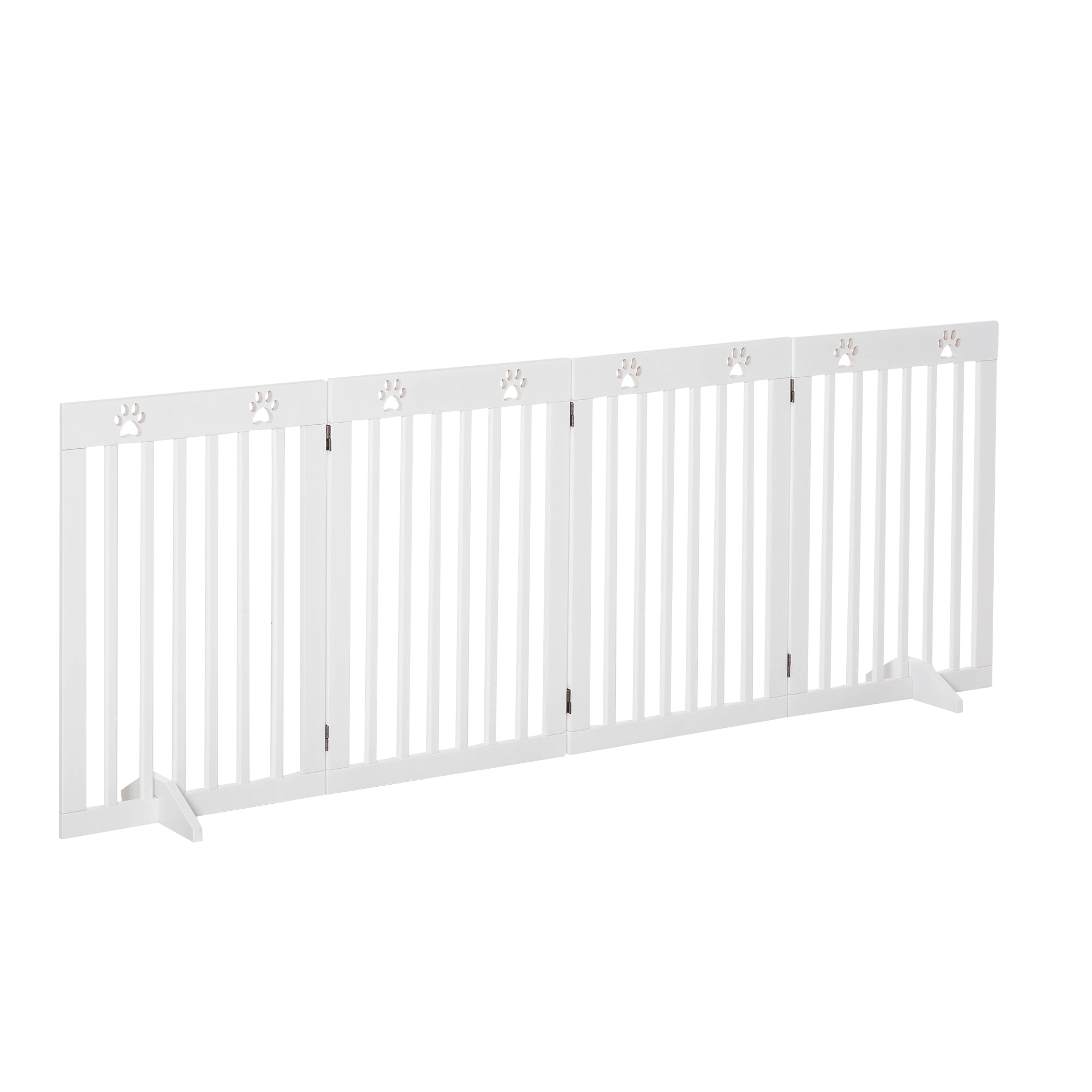 PawHut Freestanding Pet Gate 4 Panel Dog Barrier Folding Safety Fence with Support Feet up to 204cm Long 75cm Tall for Doorway Stairs, White