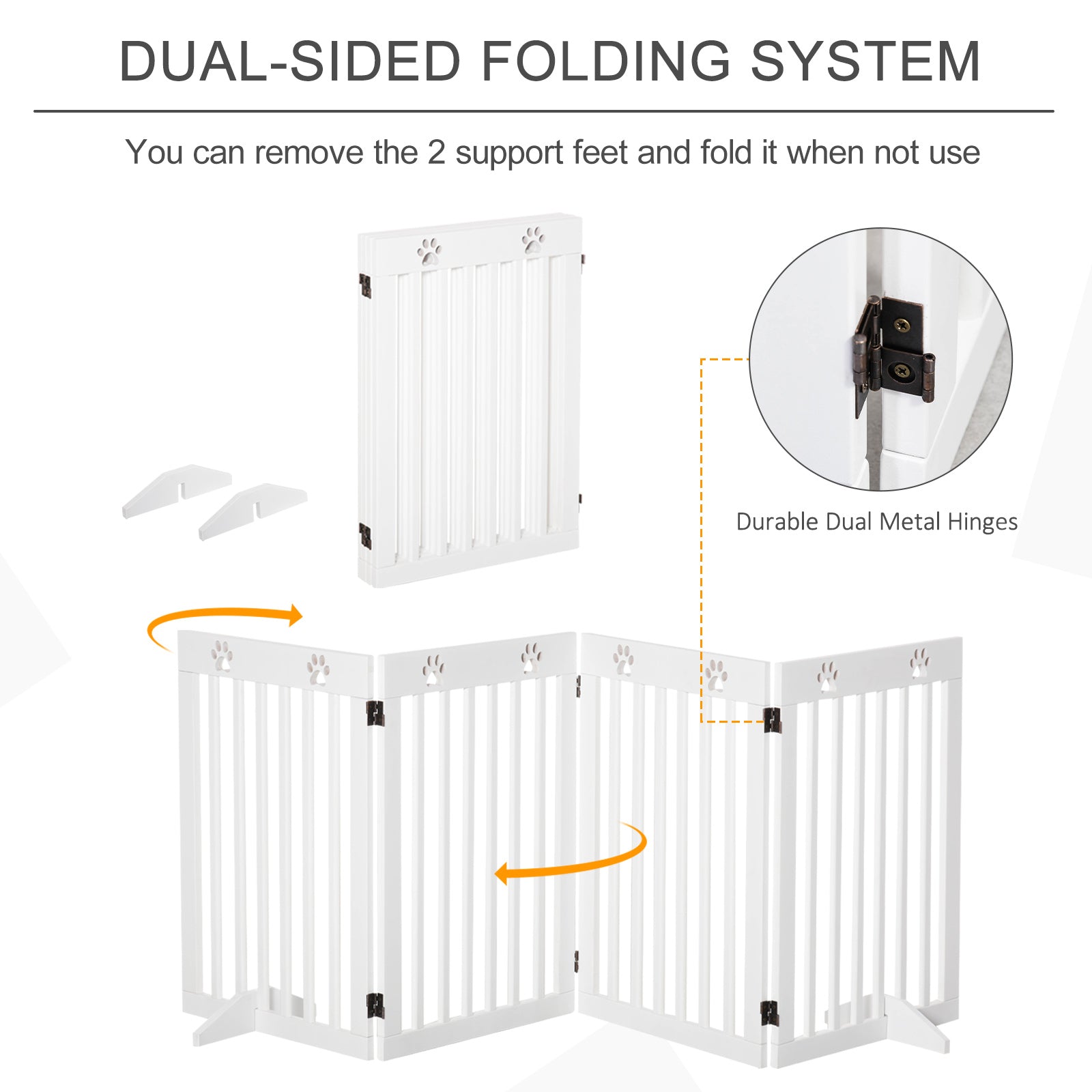 PawHut Freestanding Pet Gate 4 Panel Dog Barrier Folding Safety Fence with Support Feet up to 80.25" Long 29.5" Tall for Doorway Stairs Black White