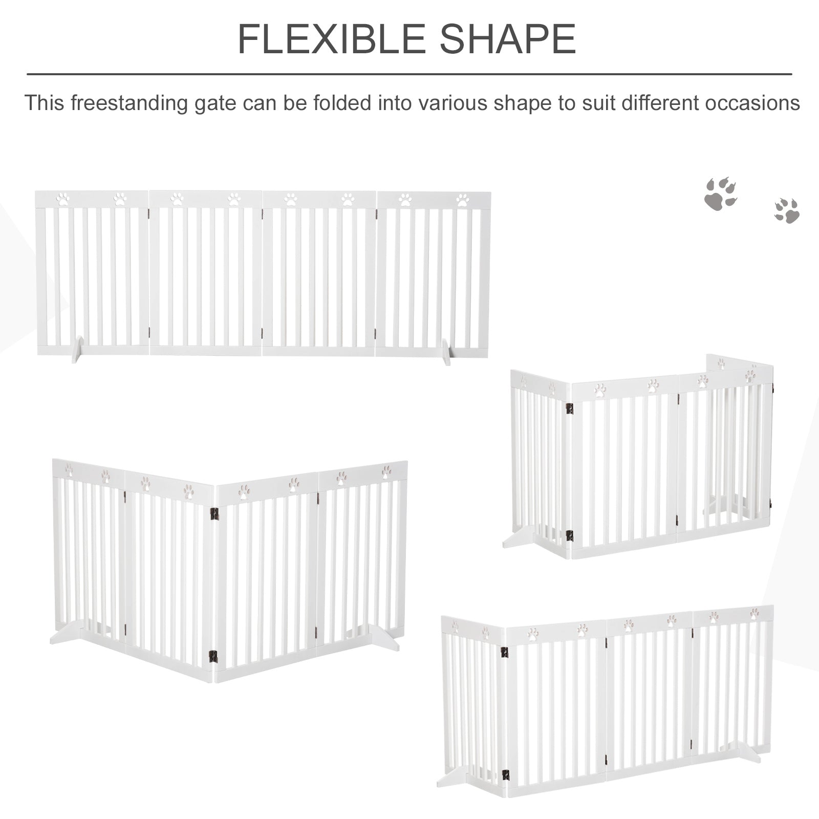 PawHut Freestanding Pet Gate 4 Panel Dog Barrier Folding Safety Fence with Support Feet up to 80.25" Long 29.5" Tall for Doorway Stairs Black White