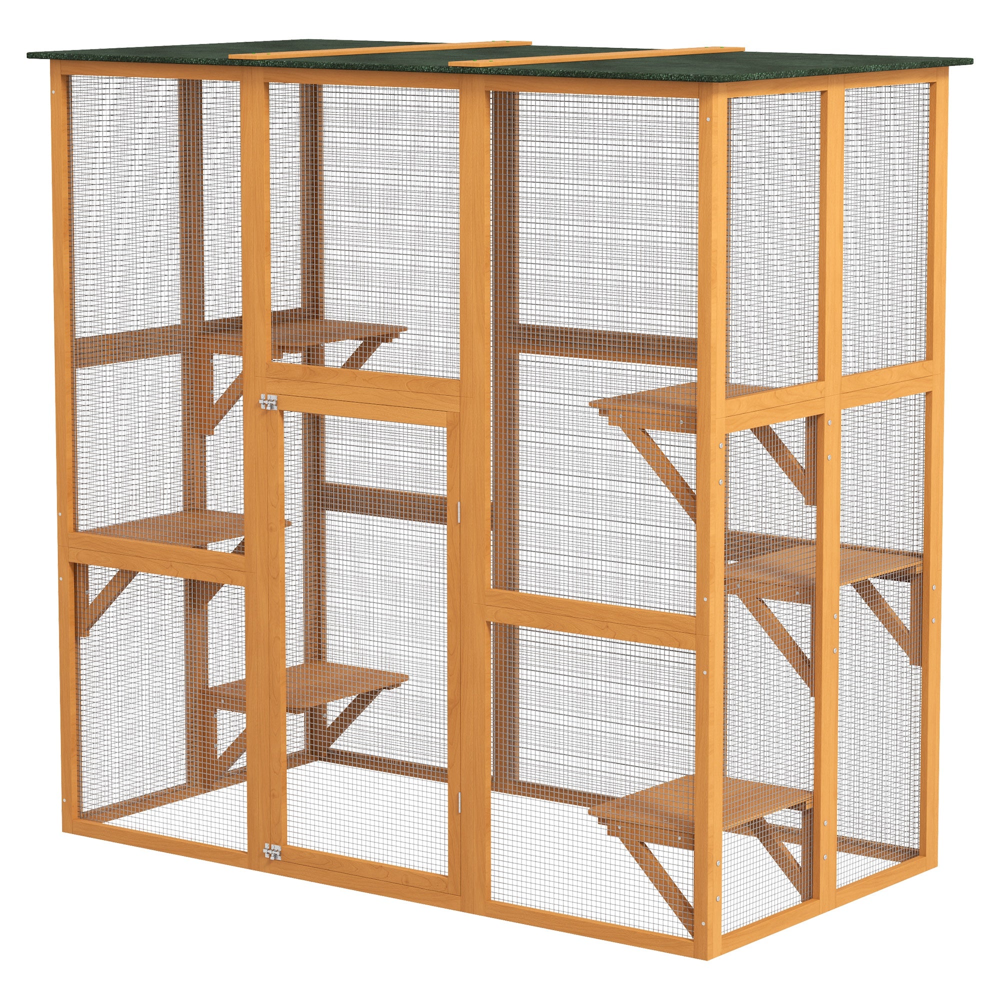 PawHut Large Outdoor Catio Enclosure, Weatherproof Cat House with Asphalt Roof,  Wooden Cat Patio Cage with 6 Balanced Platforms, 71" x 39" x 71", Orange