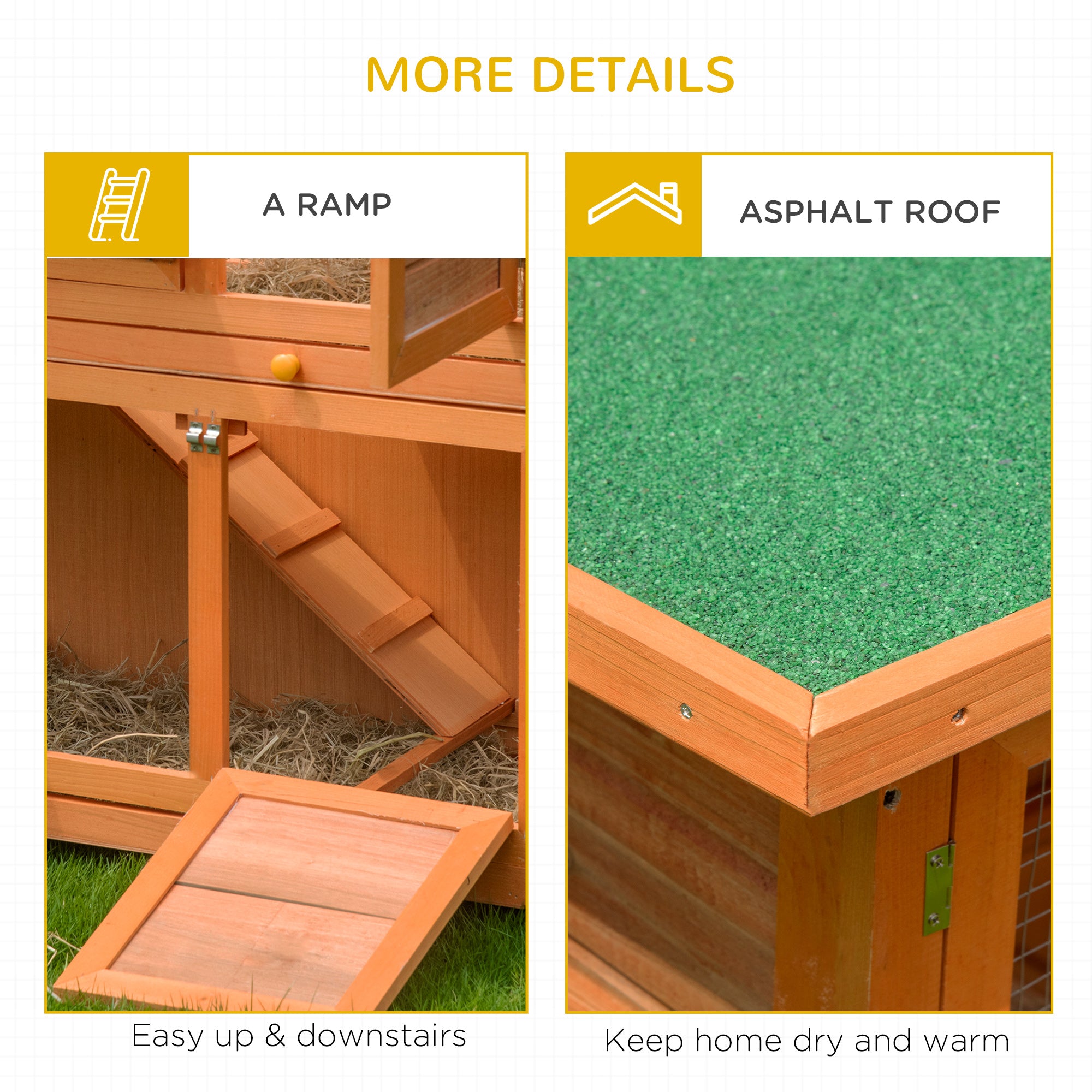 PawHut 2 Tier Elevated Wooden Rabbit Hutch Bunny House Small Animal Cage 47"L x 19"W x 39"H w/ Sliding-Out Tray