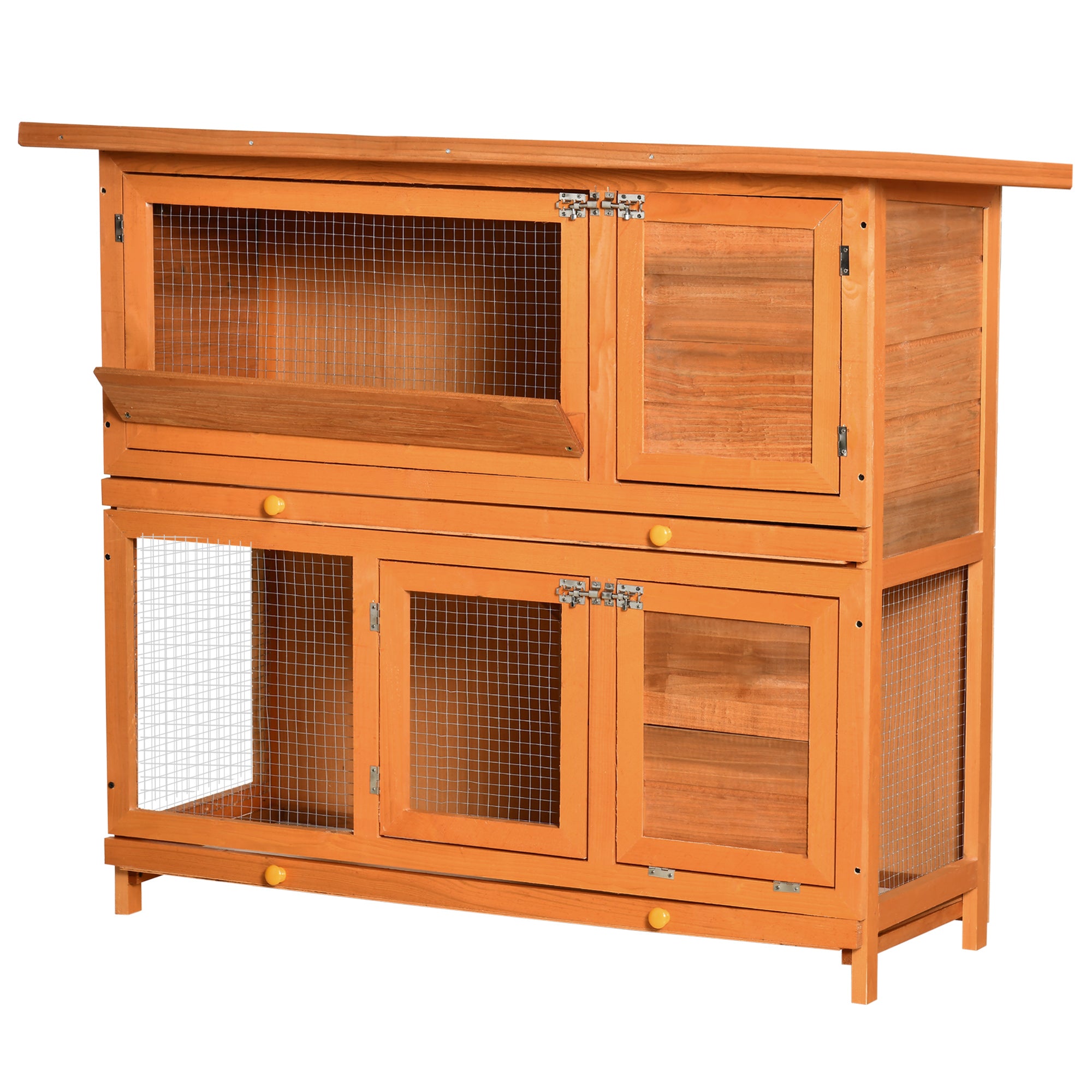 PawHut Large Rabbit Hutch Outdoor, Wooden Guinea Pig Hutch, Pet Cage House Bunny Home, with Rabbit Run, Double Decker 122 x 48 x 100 cm