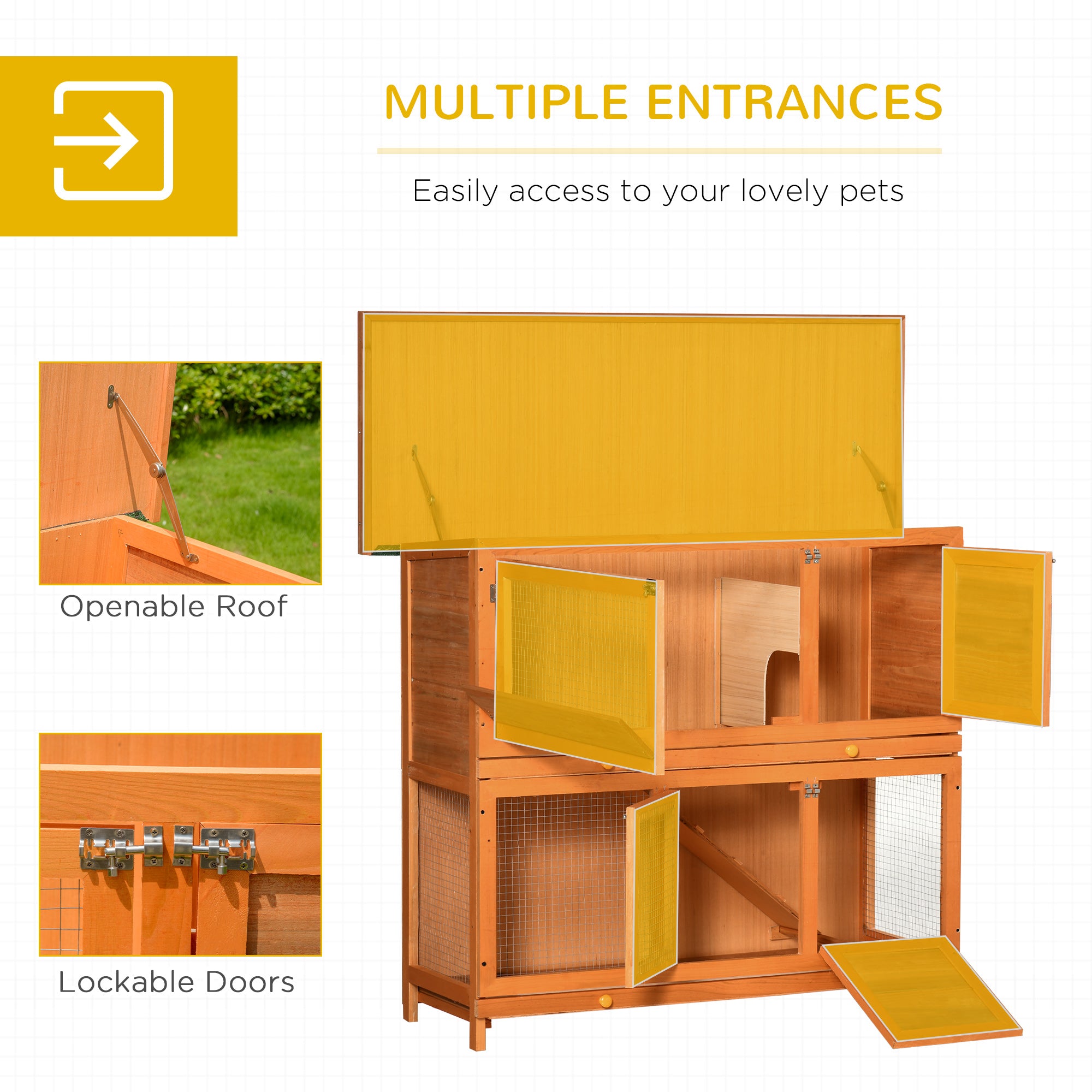PawHut 2 Tier Elevated Wooden Rabbit Hutch Bunny House Small Animal Cage 47"L x 19"W x 39"H w/ Sliding-Out Tray