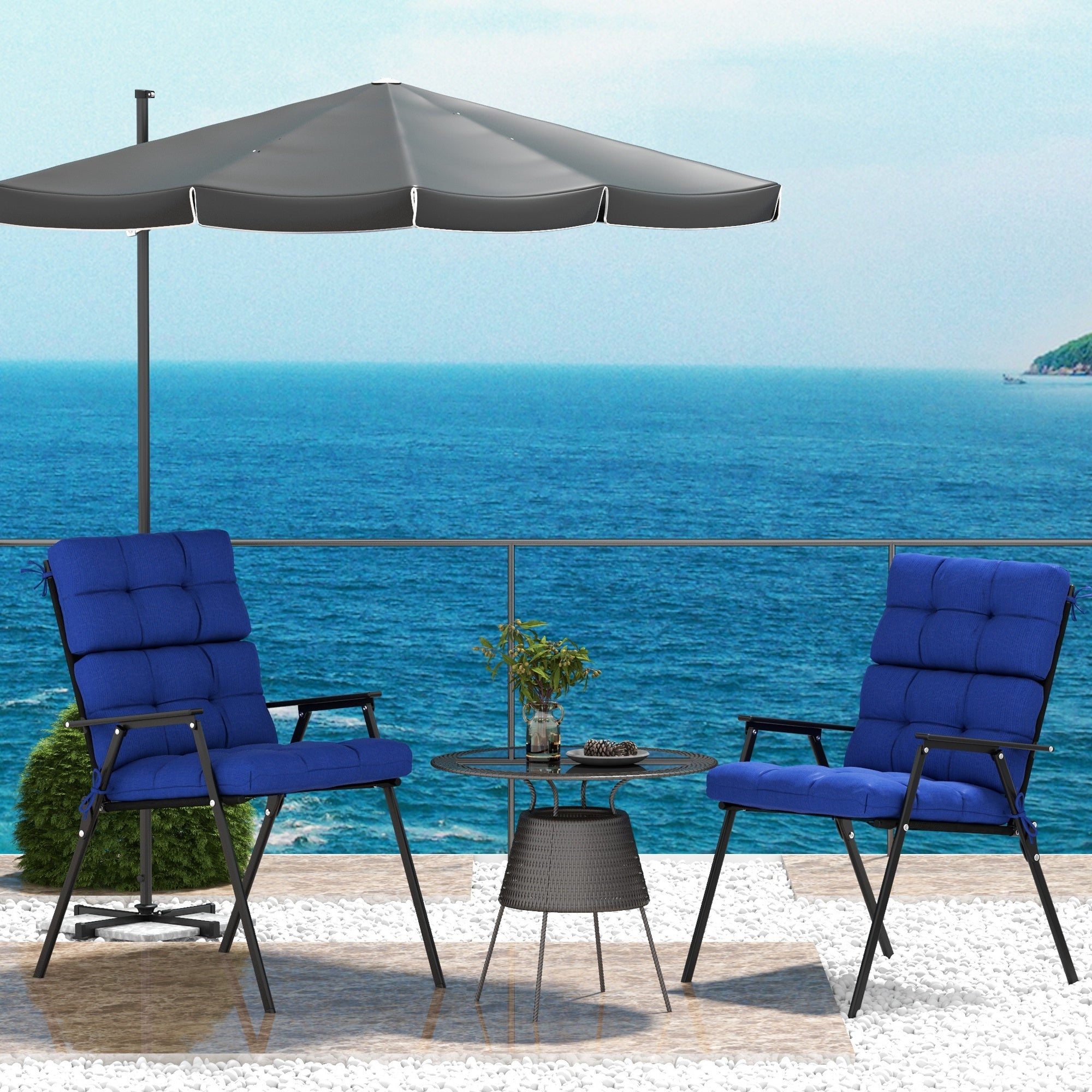Outsunny 2-Piece Patio Chair Cushions Pillows, Seat Replacement Patio Cushions Set with Ties, Backrest Button Tufted for Indoor Outdoor Garden Furniture, Navy Blue