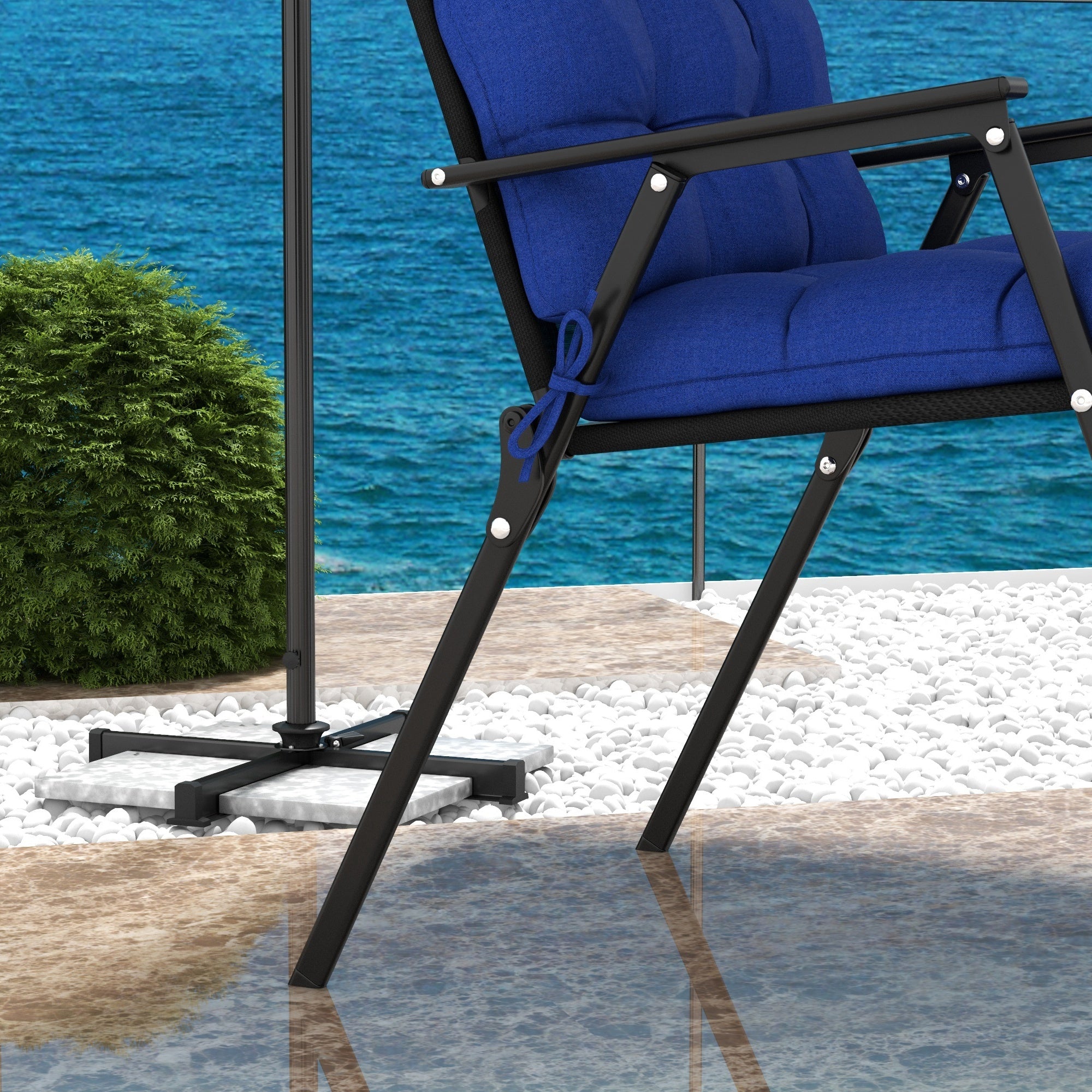 Outsunny 2-Piece Patio Chair Cushions Pillows, Seat Replacement Patio Cushions Set with Ties, Backrest Button Tufted for Indoor Outdoor Garden Furniture, Navy Blue