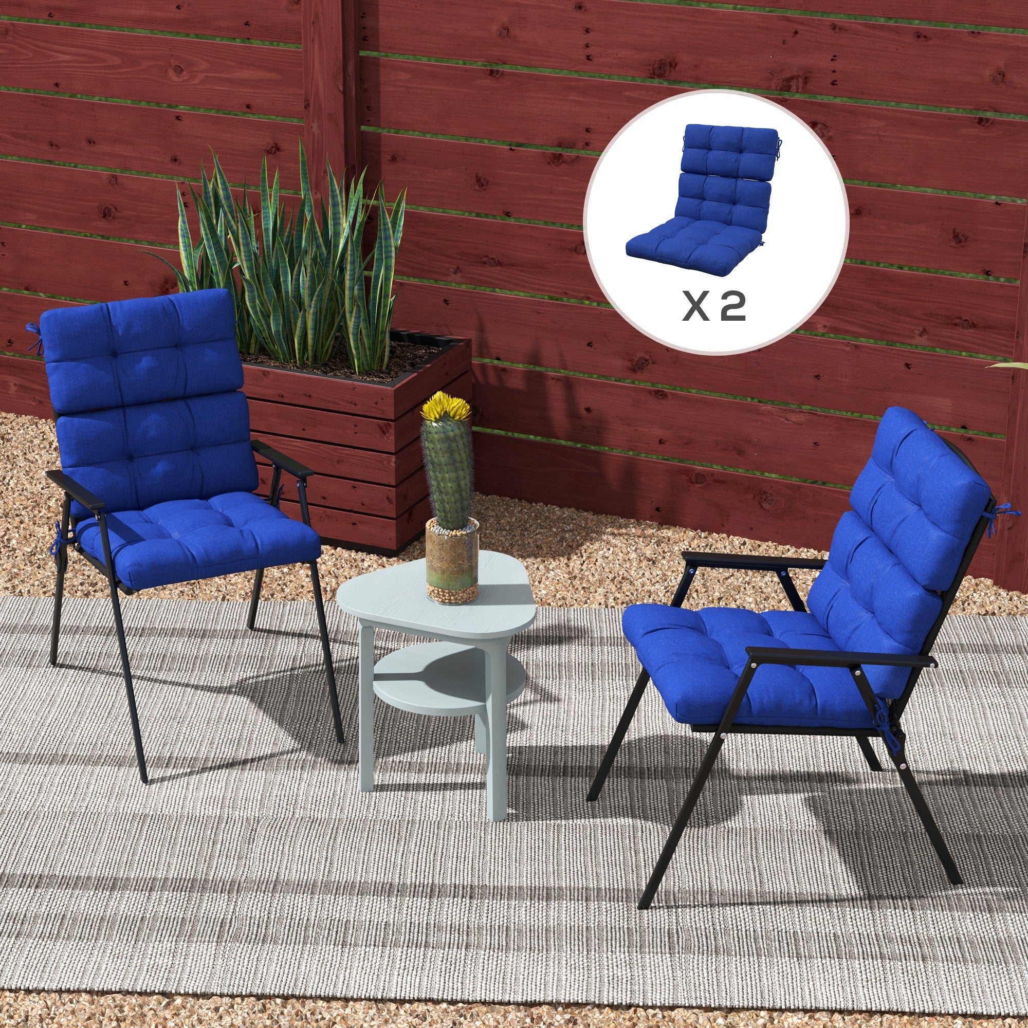 Outsunny 2-Piece Patio Chair Cushions Pillows, Seat Replacement Patio Cushions Set with Ties, Backrest Button Tufted for Indoor Outdoor Garden Furniture, Navy Blue