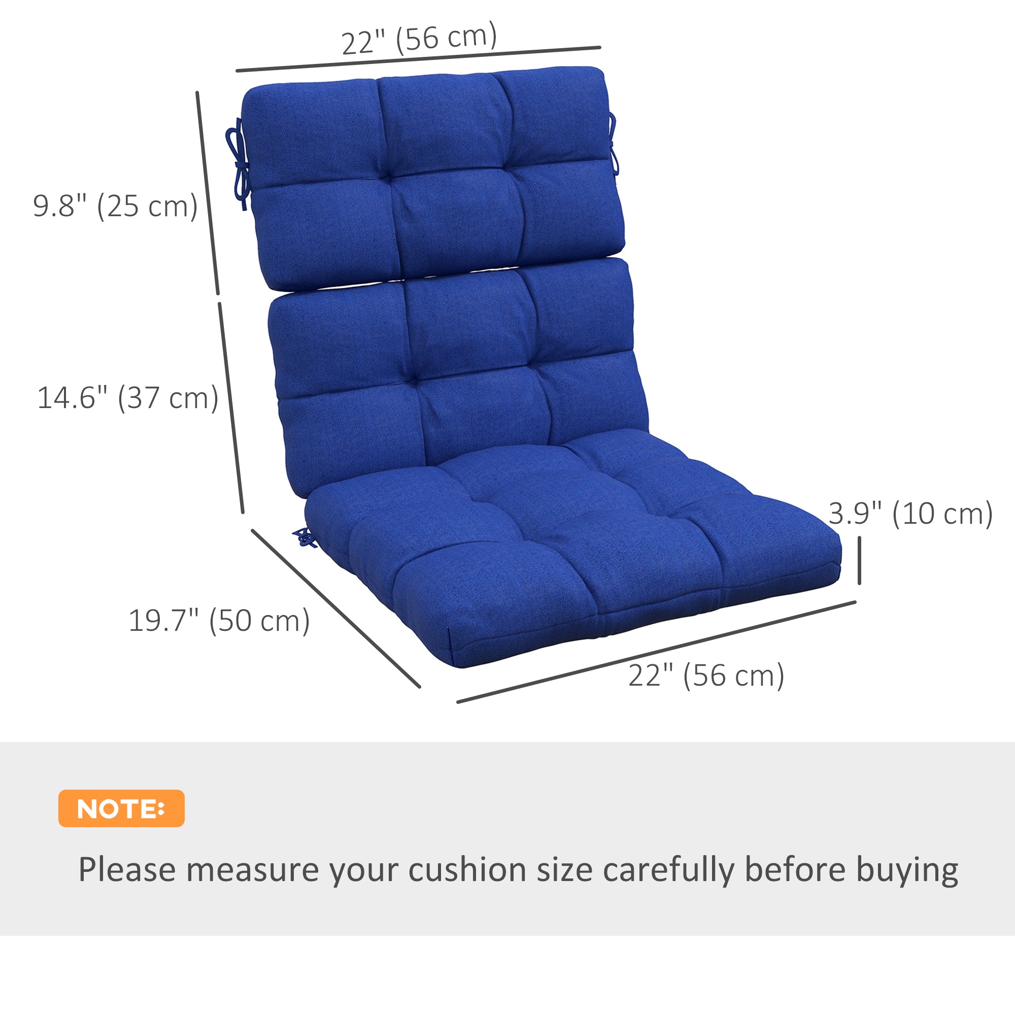 Outsunny 2-Piece Patio Chair Cushions Pillows, Seat Replacement Patio Cushions Set with Ties, Backrest Button Tufted for Indoor Outdoor Garden Furniture, Navy Blue