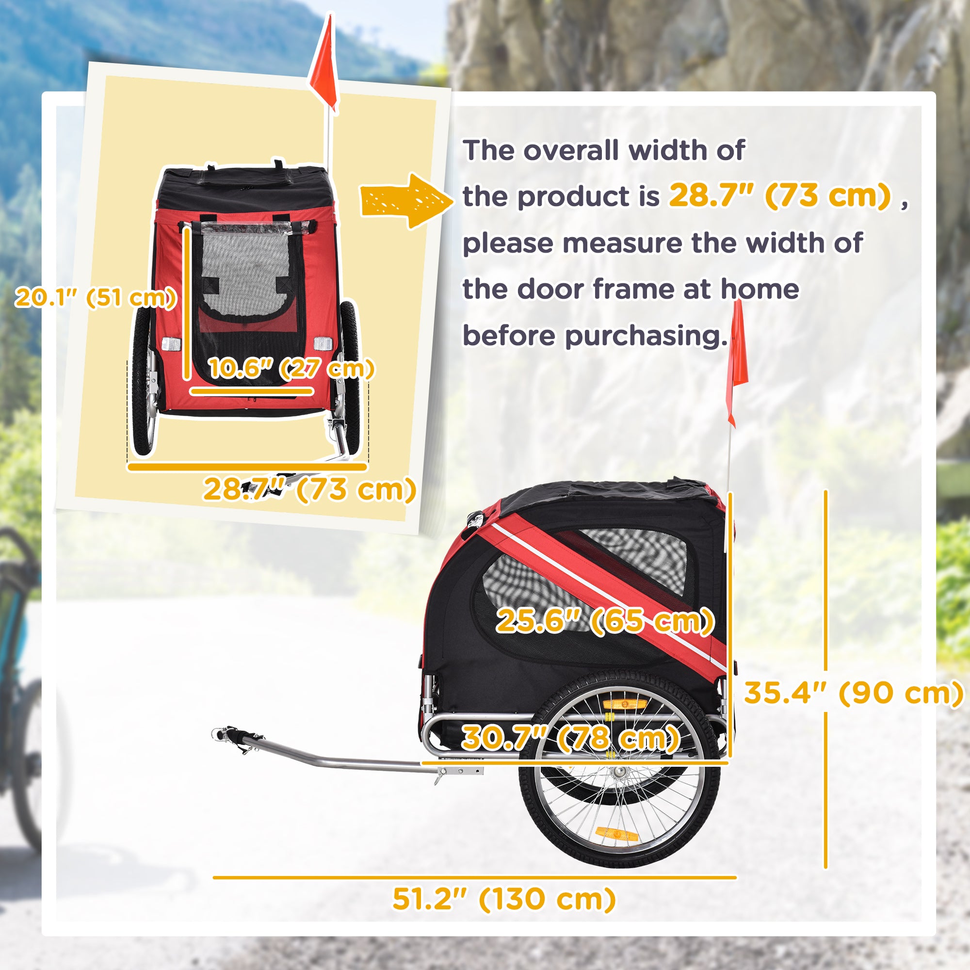Aosom Dog Bike Trailer Pet Cart Bicycle Wagon Cargo Carrier Attachment for Travel with 3 Entrances Large Wheels for Off-Road & Mesh Screen, Red/ Black