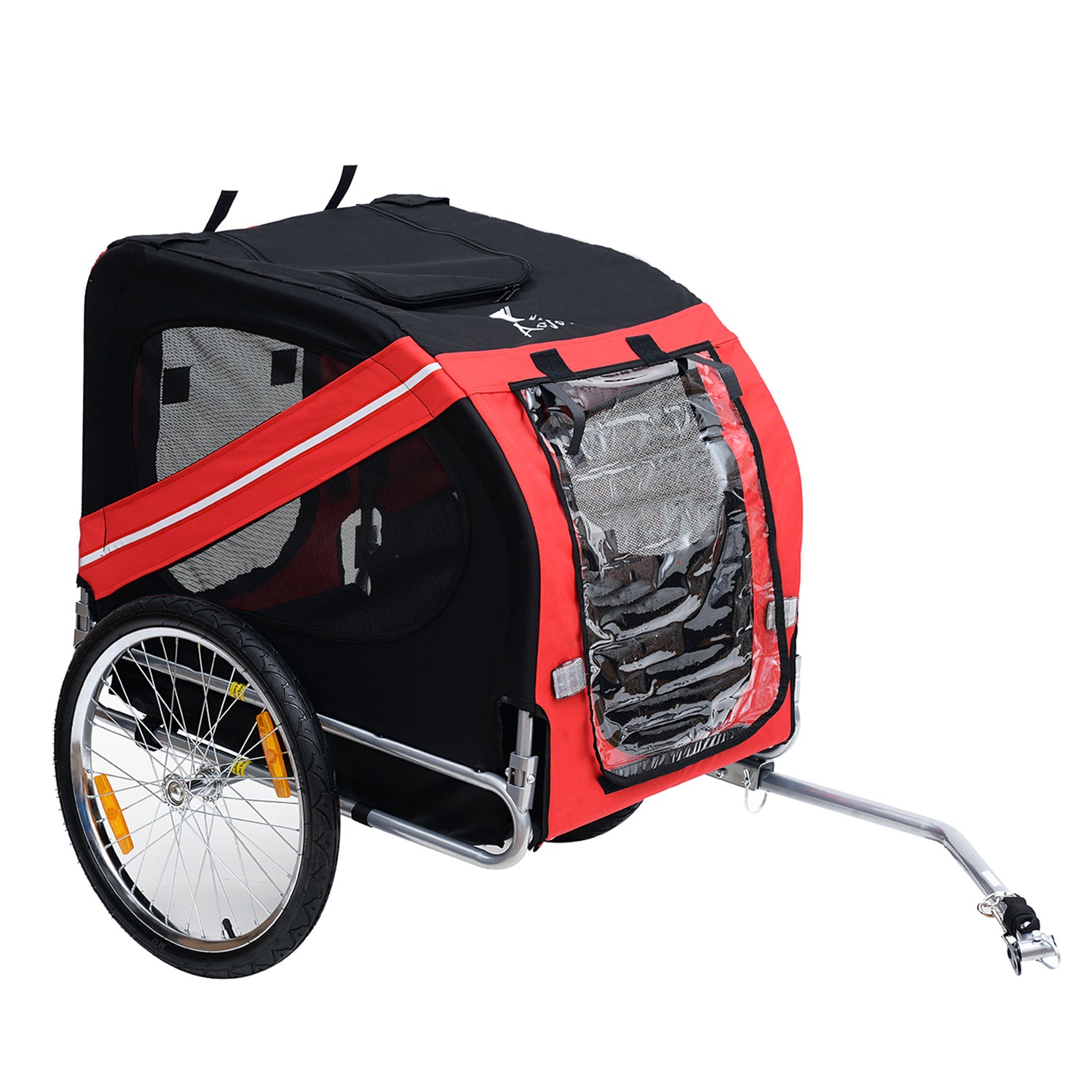 PawHut Folding Dog Bike Trailer Pet Cart Carrier for Bicycle Travel with Hitch Coupler in Steel Frame - Red & Black