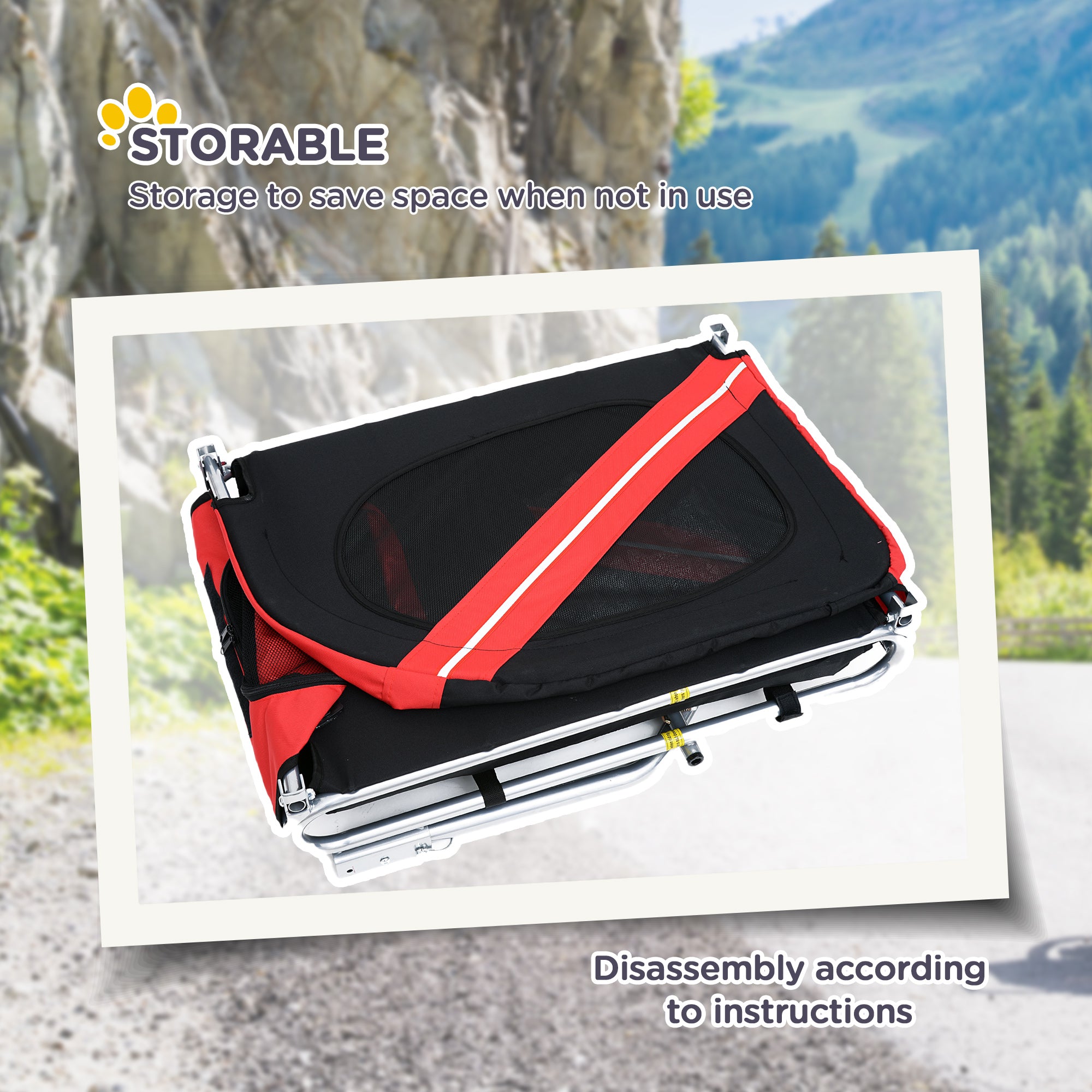 Aosom Dog Bike Trailer Pet Cart Bicycle Wagon Cargo Carrier Attachment for Travel with 3 Entrances Large Wheels for Off-Road & Mesh Screen, Red/ Black