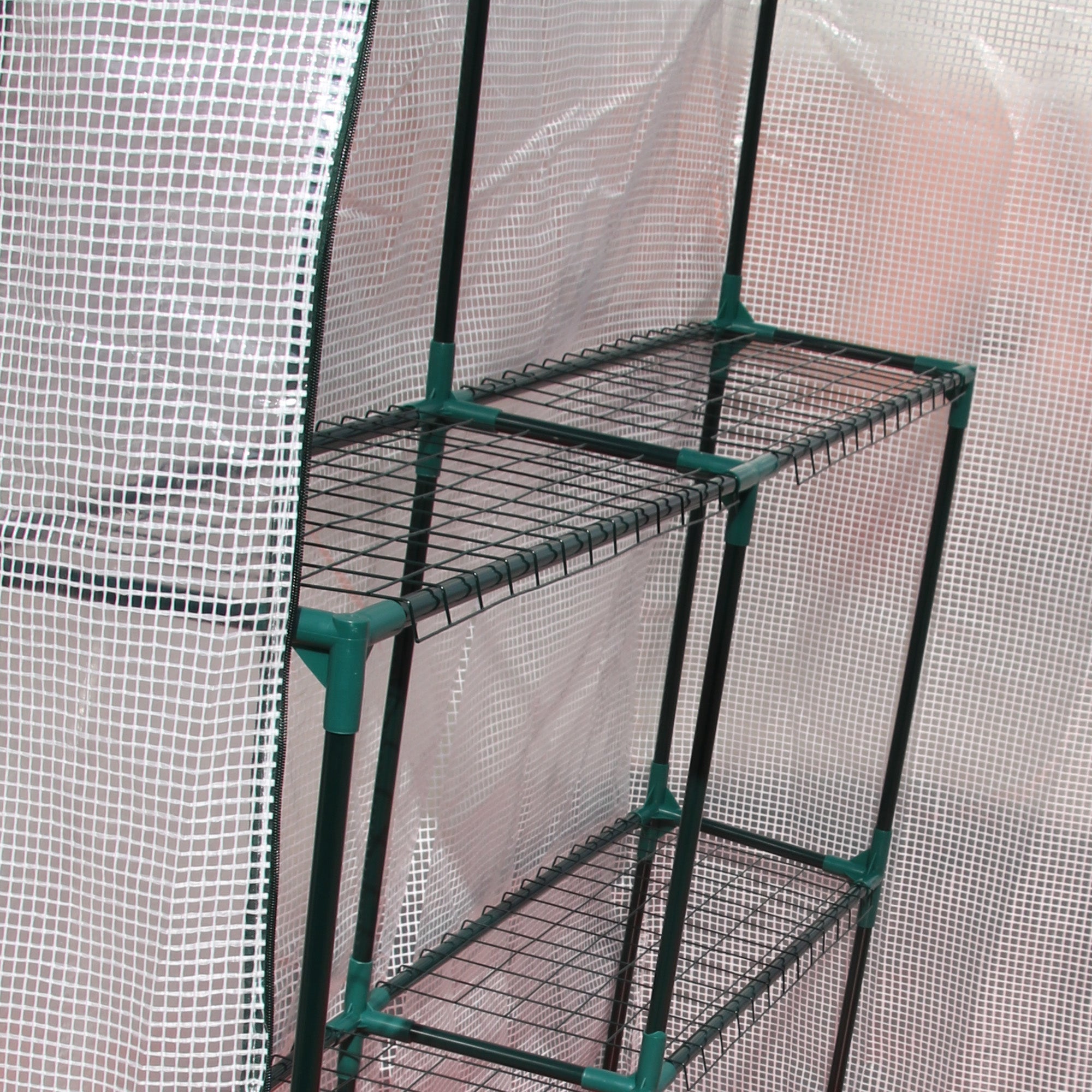 Outsunny 56" x 56" Walk-in Greenhouse for Outdoor, Portable Gardening Plant Hot House with 2-Tier Shelf, Roll-Up Zippered Door, PE Cover, Green
