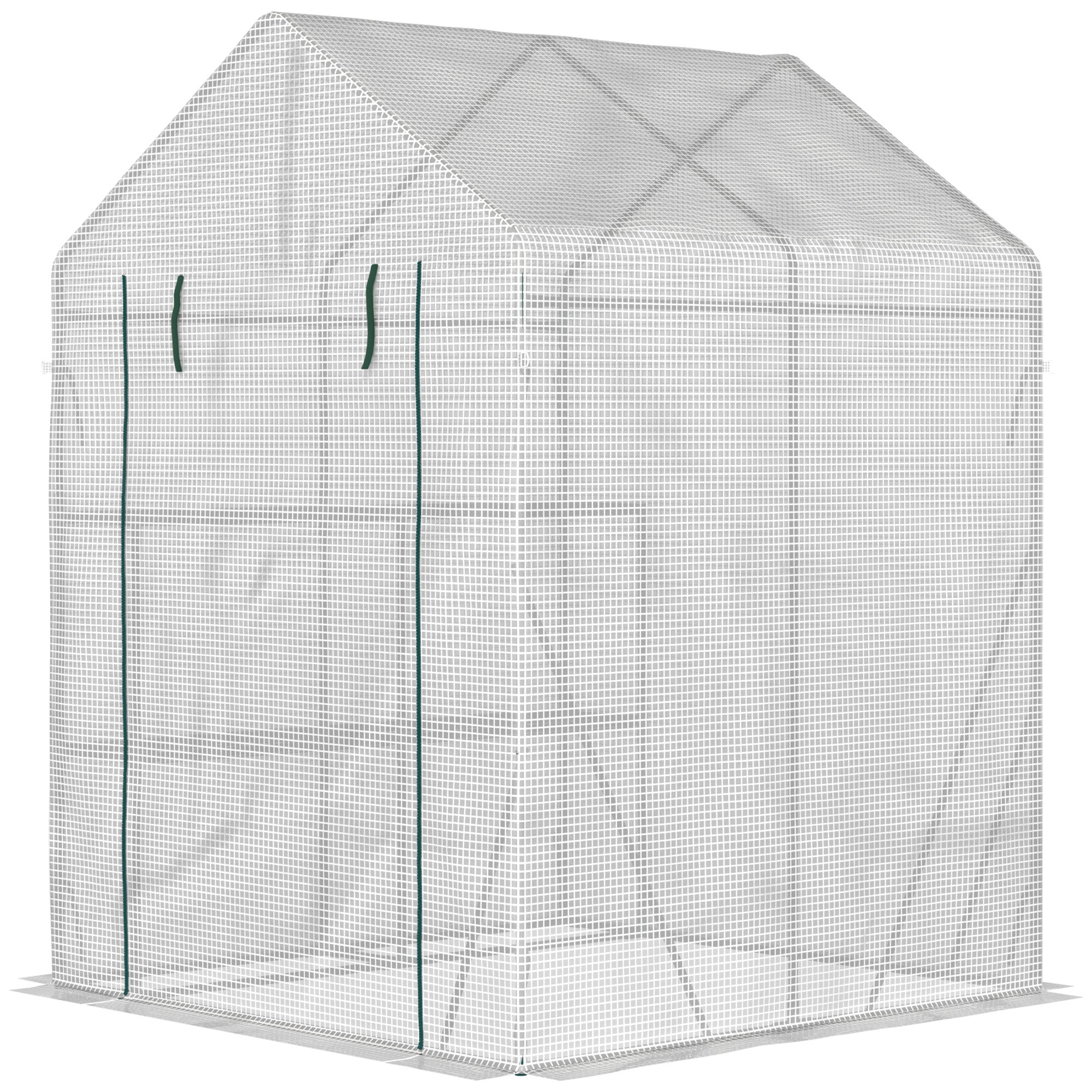 Outsunny 56" x 56" Walk-in Greenhouse for Outdoor, Portable Gardening Plant Hot House with 2-Tier Shelf, Roll-Up Zippered Door, PE Cover, Green