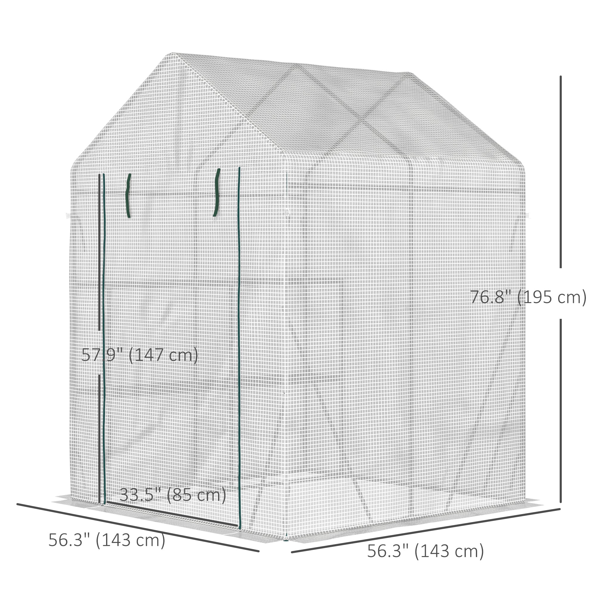 Outsunny 56" x 56" Walk-in Greenhouse for Outdoor, Portable Gardening Plant Hot House with 2-Tier Shelf, Roll-Up Zippered Door, PE Cover, Green